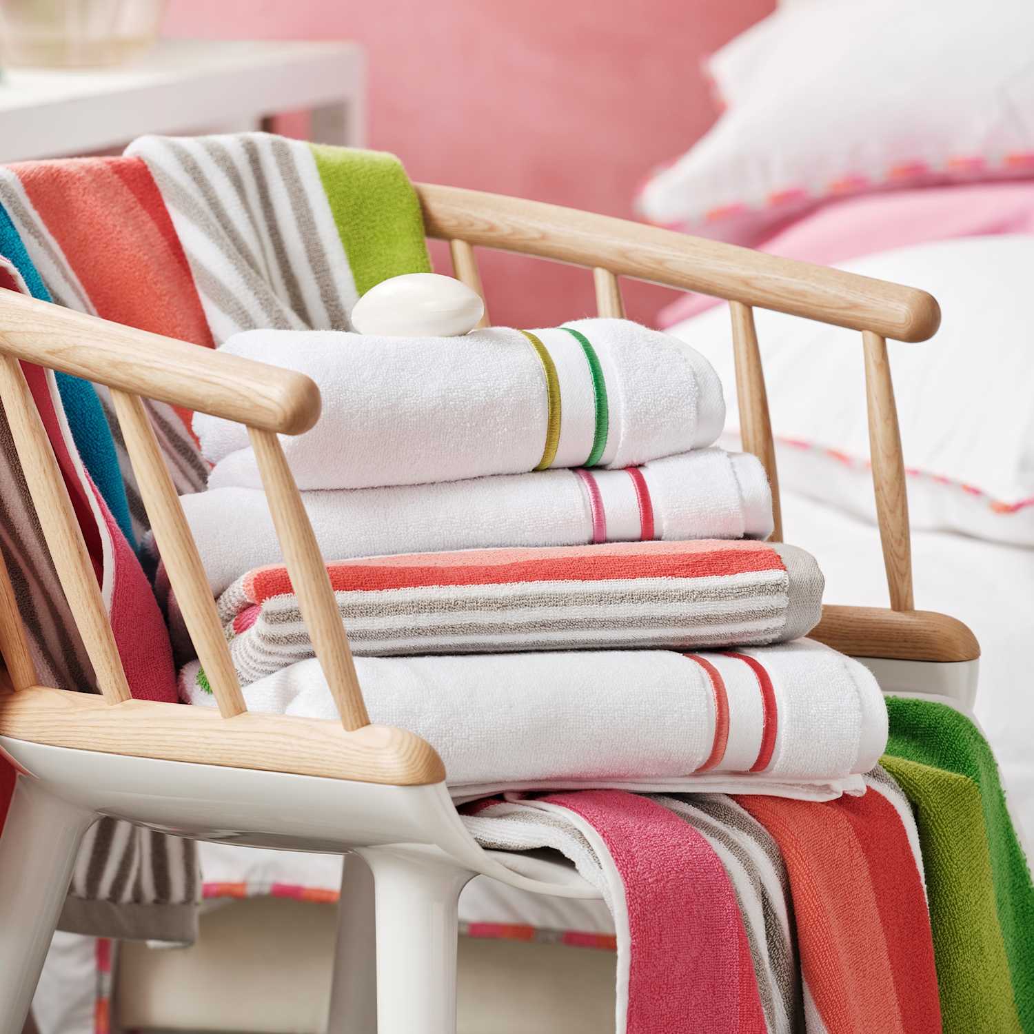 Designers Guild Pure Cotton Embroidered Towel - Bath Sheet - Pink Mix - Available at M&S