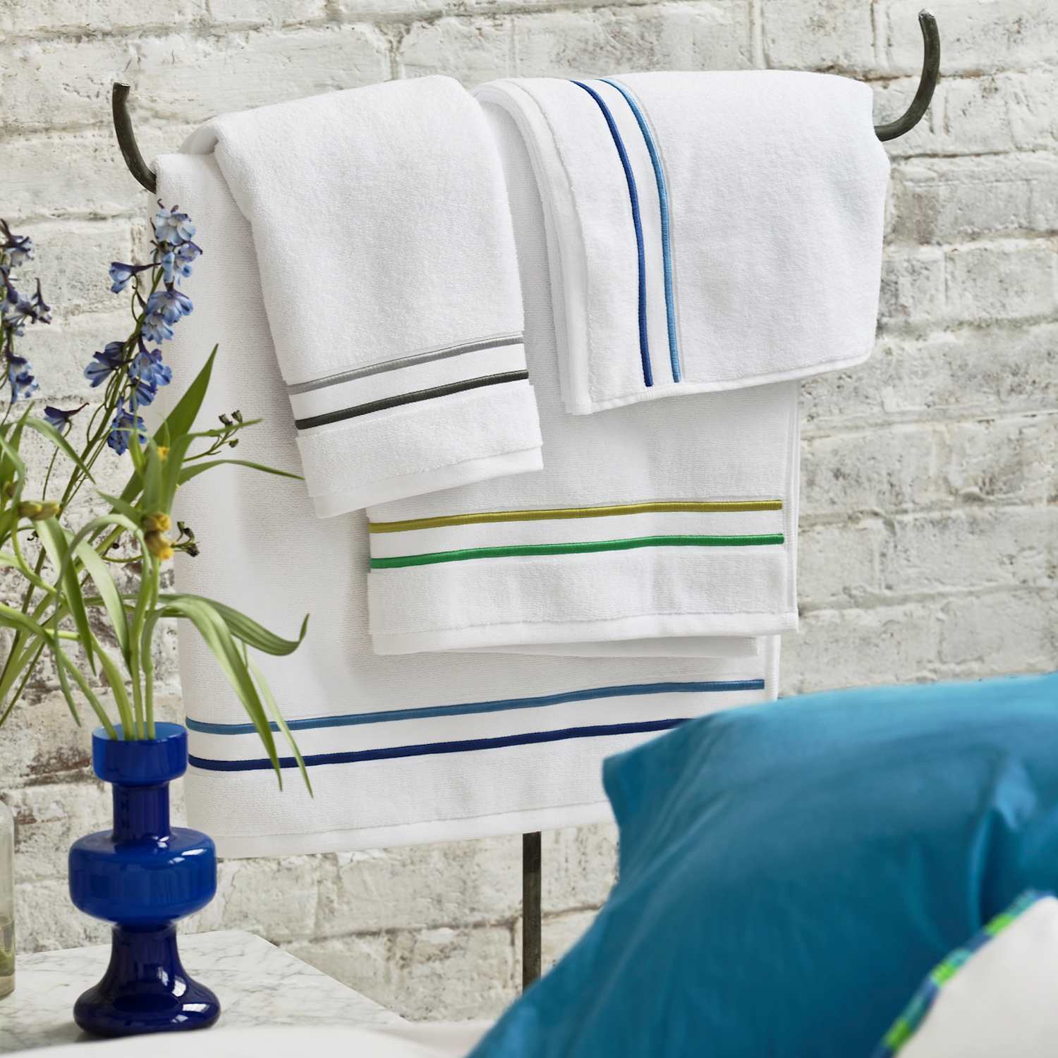 Designers Guild Pure Cotton Embroidered Towel - Hand Towel - Blue Mix - Available at M&S