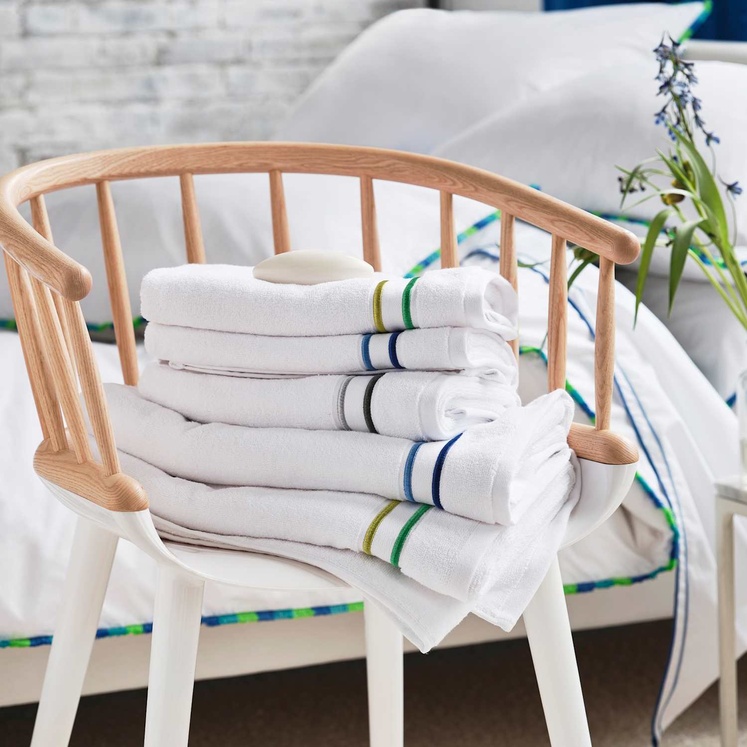 Designers Guild Pure Cotton Embroidered Towel - Bath Sheet - Green Mix - Available at M&S