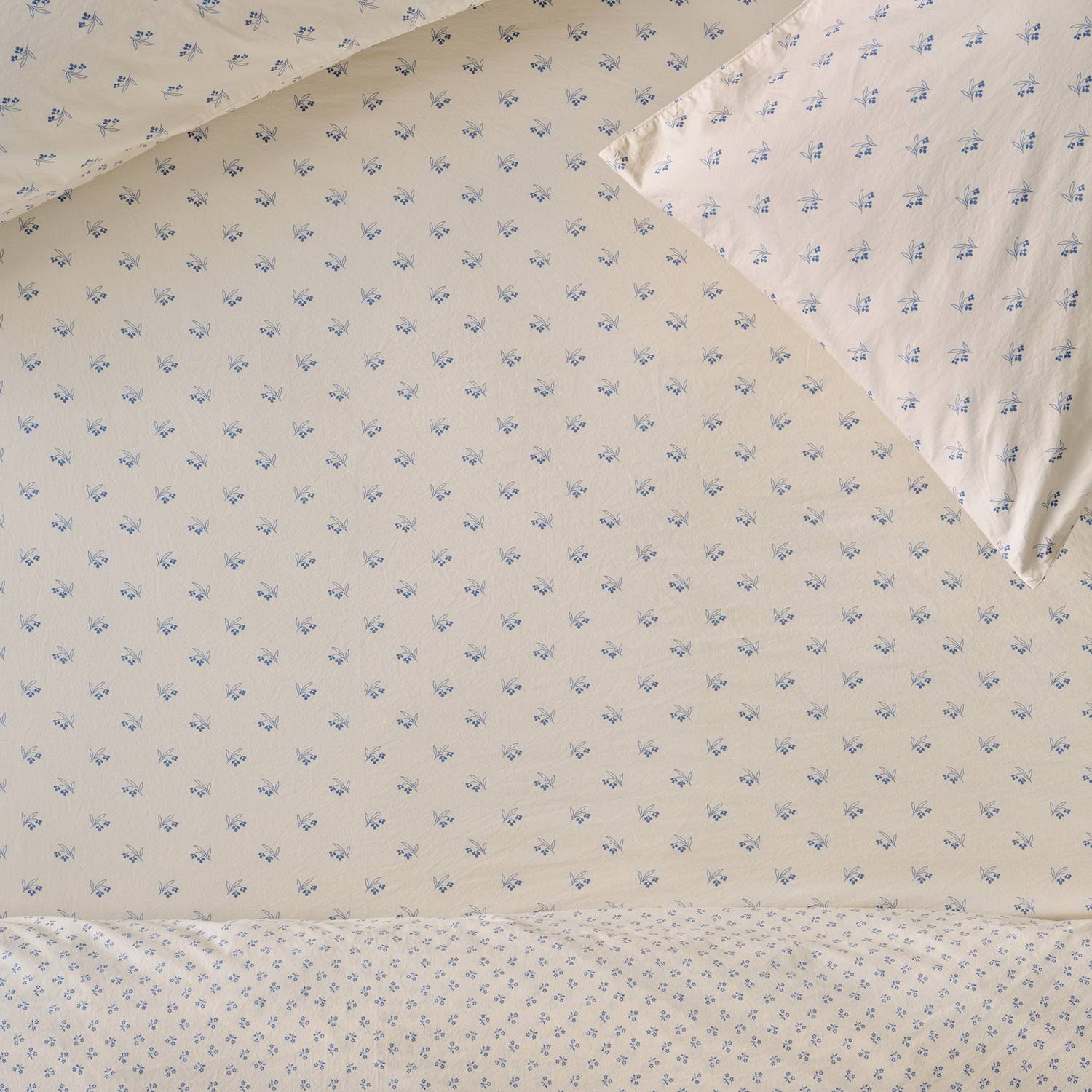 Piglet In Bed Washed Cotton Martha Floral Fitted Sheet - Double (4 ft 6) - Light Blue Mix - Available at M&S