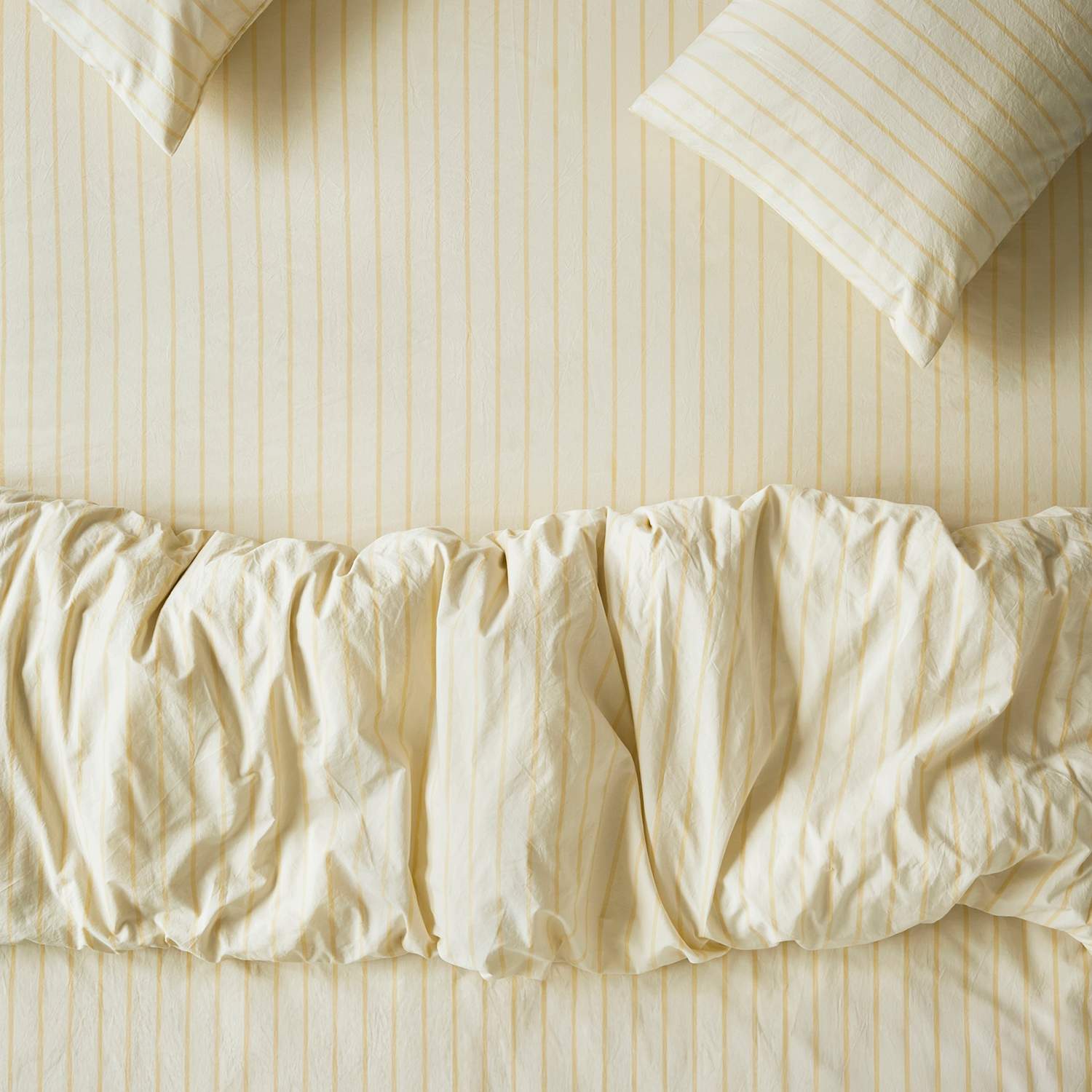 Piglet In Bed Washed Cotton Slumber Stripe Fitted Sheet - Super King Size (6 ft) - Yellow Mix - Available at M&S