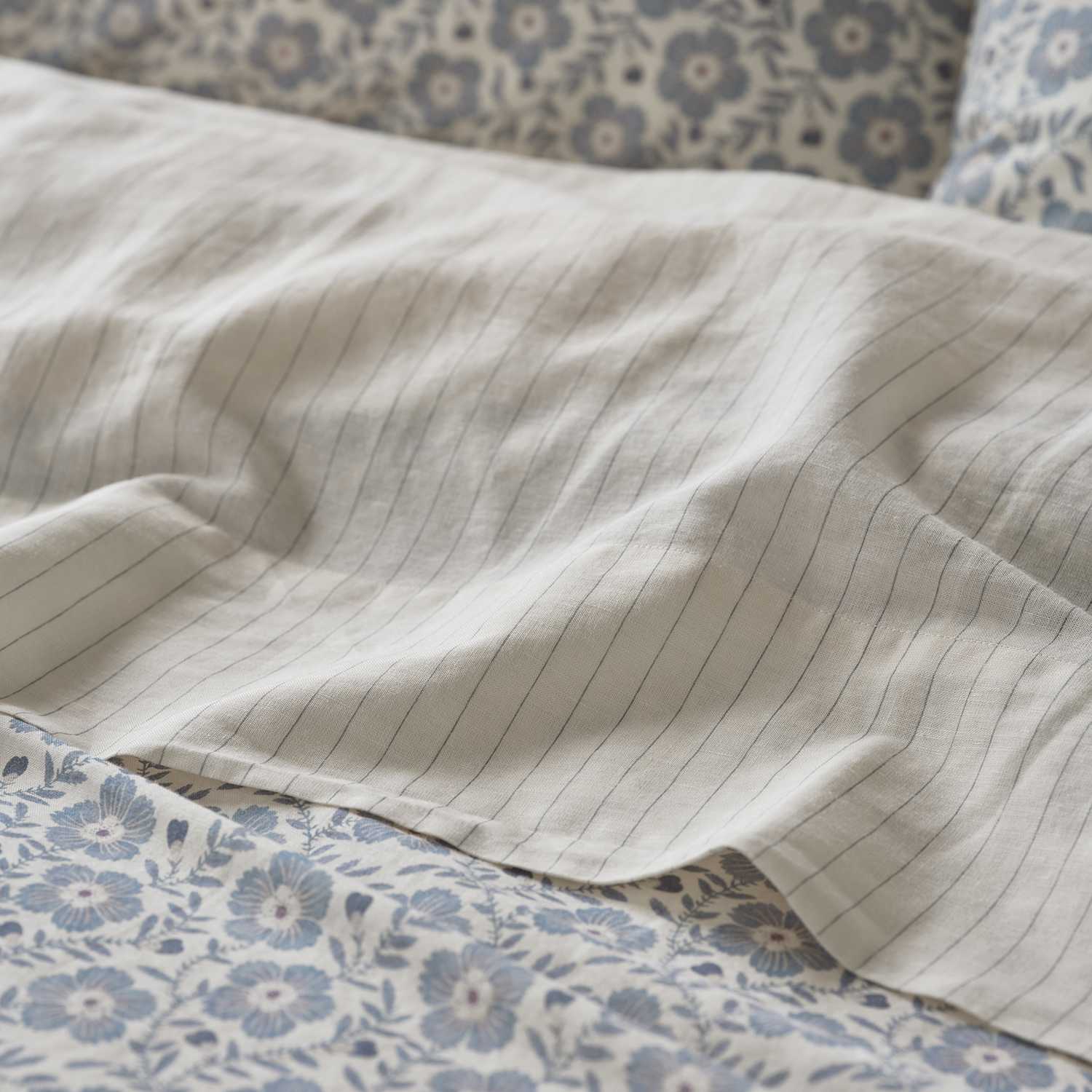 Piglet In Bed Linen Rich Folk Floral Flat Sheet - Single (3 ft) - Grey Mix - Available at M&S