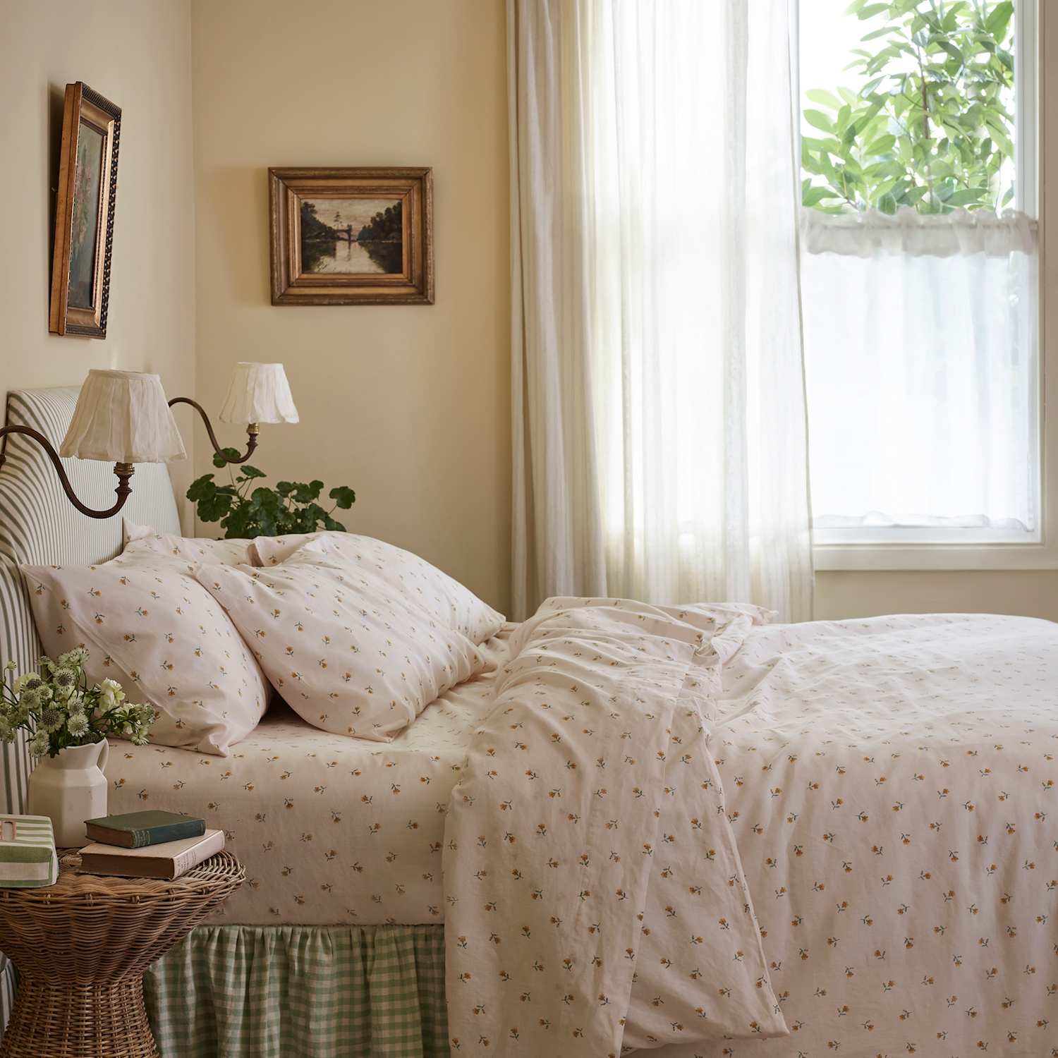 Piglet In Bed Posy Bud Linen Rich Duvet Cover - Double (4 ft 6) - Yellow Mix - Available at M&S