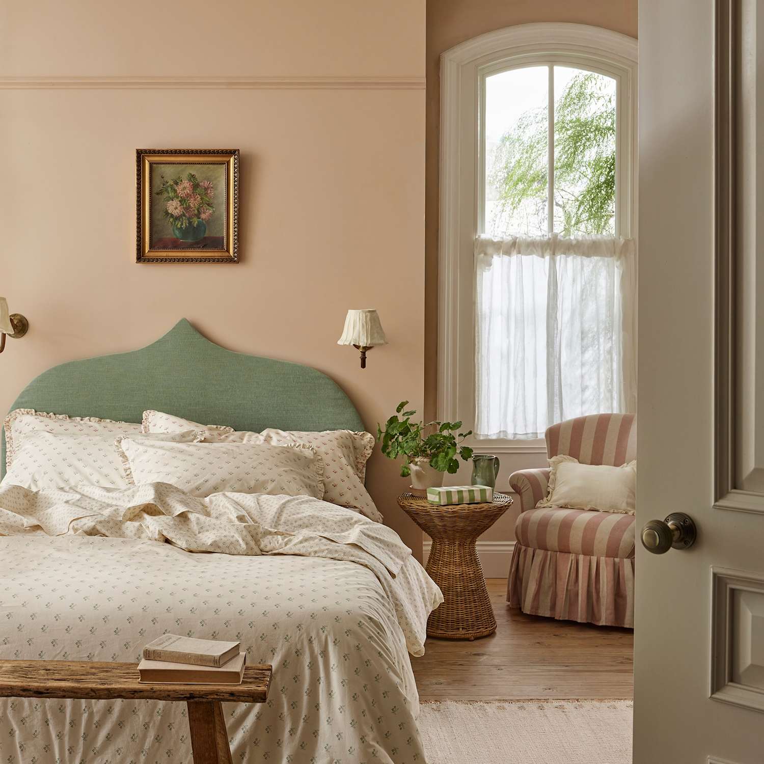 Piglet In Bed Martha Floral Pure Cotton Duvet Cover - King Size (5 ft) - Green Mix - Available at M&S