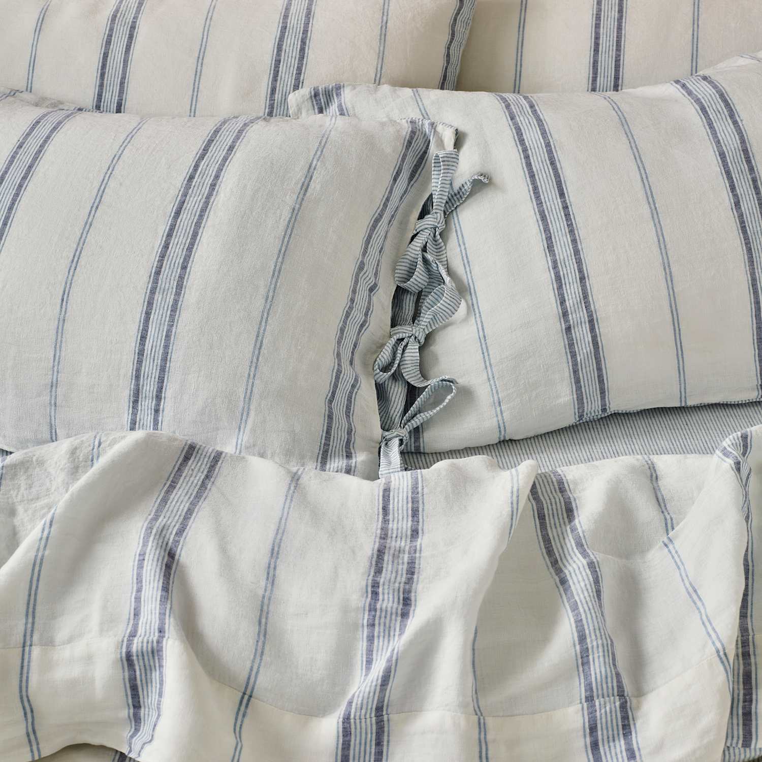 Piglet In Bed 2 Pack Pure Linen Farmhouse Pillowcases - Blue Mix - Available at M&S