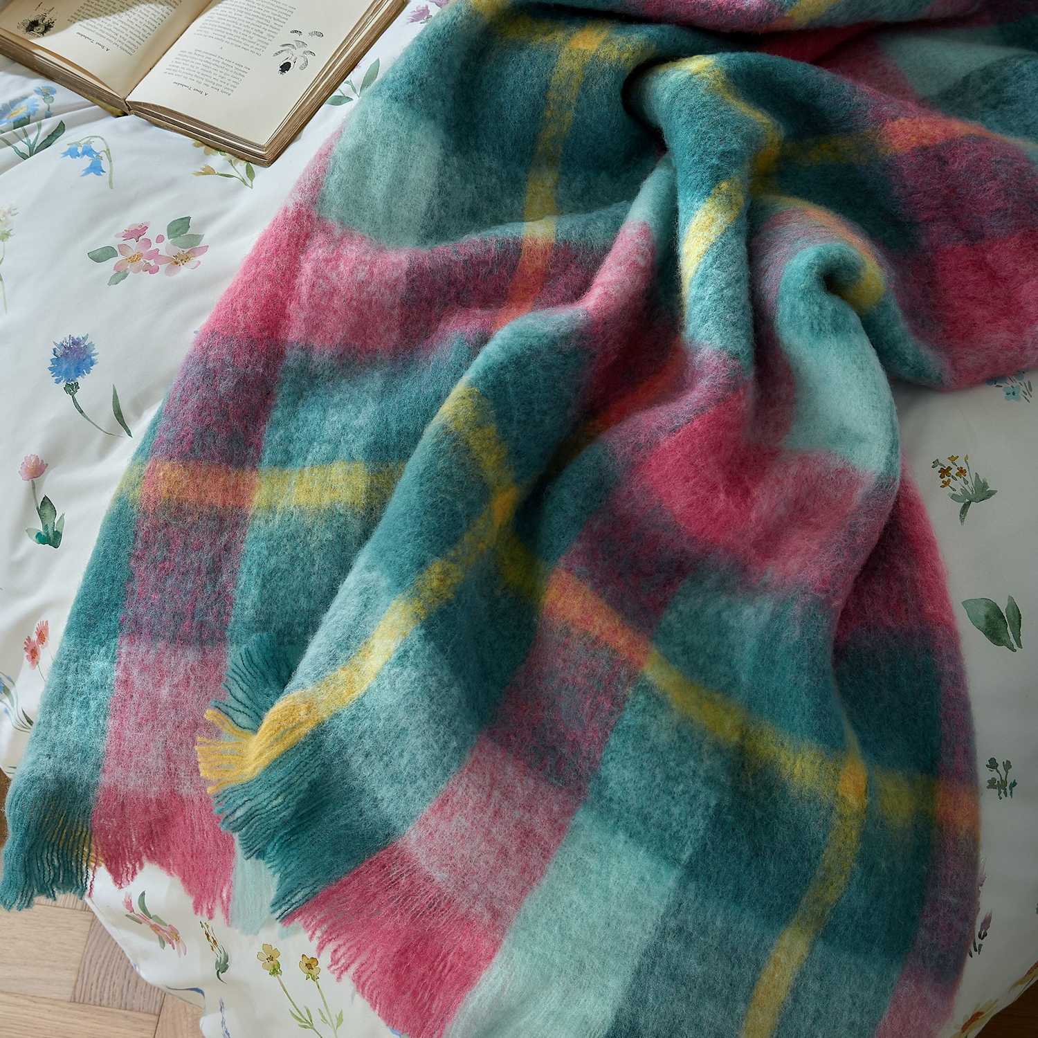 Bluebellgrey Wool Blend Highland Check Throw - Large - Pink Mix - Available at M&S
