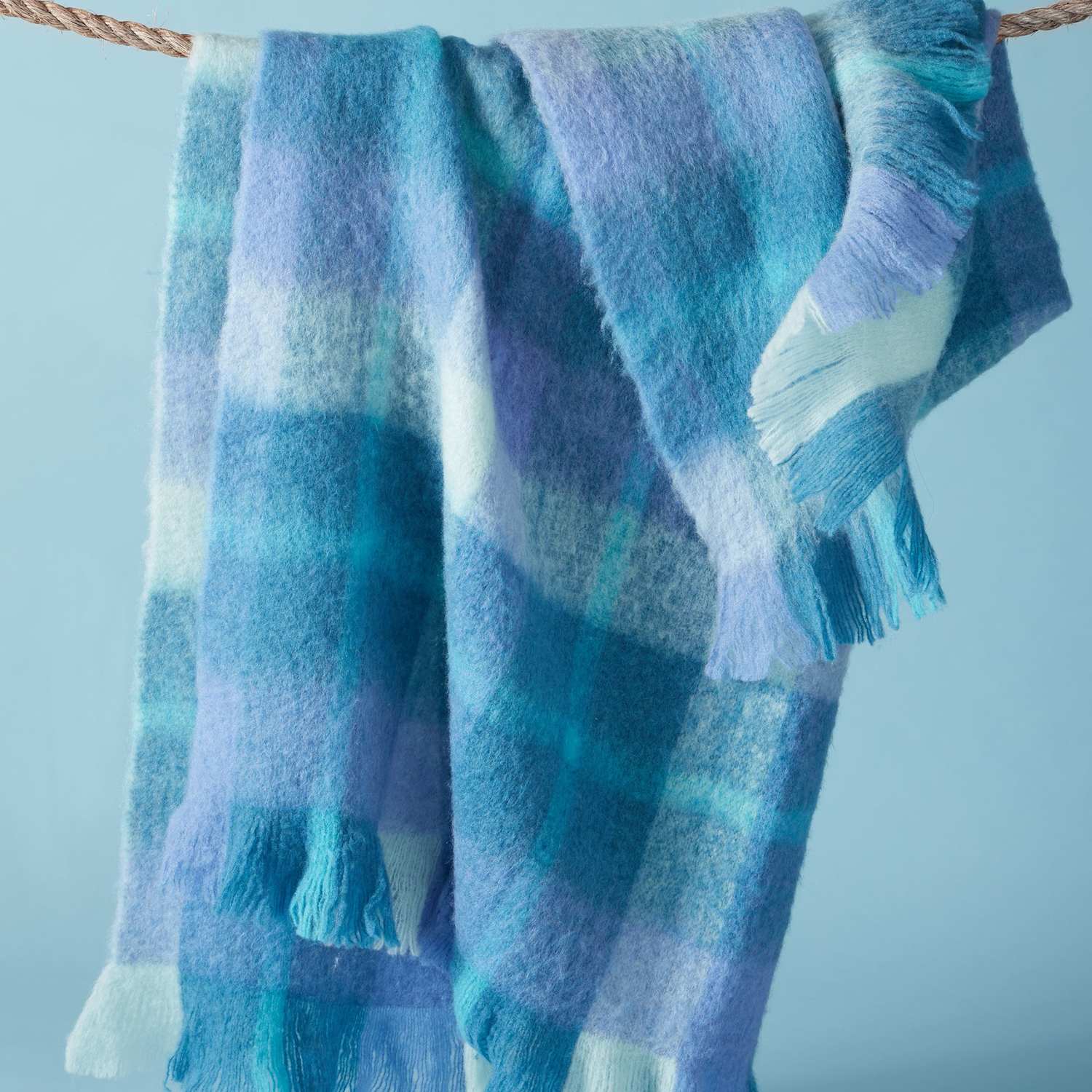 Bluebellgrey Wool Blend Highland Check Throw - Large - Blue Mix - Available at M&S