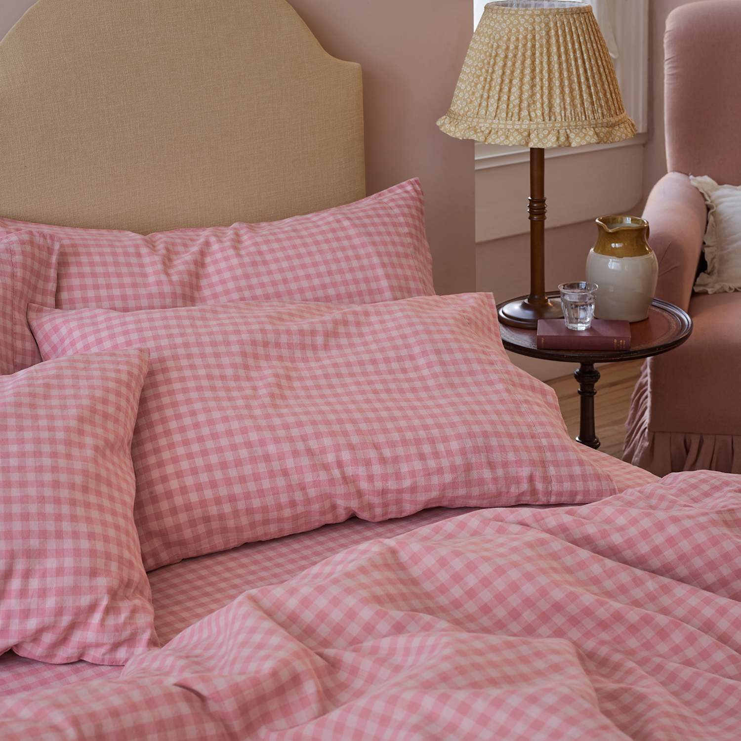 Piglet In Bed 2 Pack Linen Rich Gingham Pillowcases - Pink Mix - Available at M&S