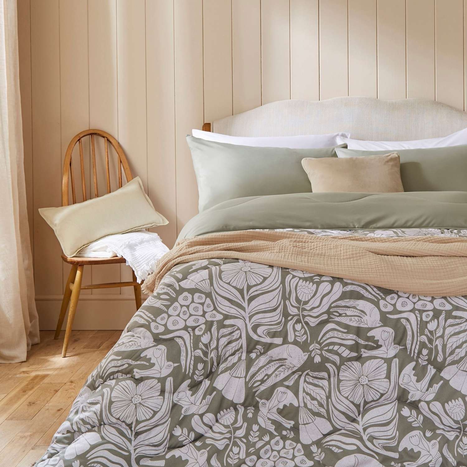 Nightlark Olive Meadow Coverless Duvet & Pillowcase - Single (3 ft) - Green Mix - Available at M&S
