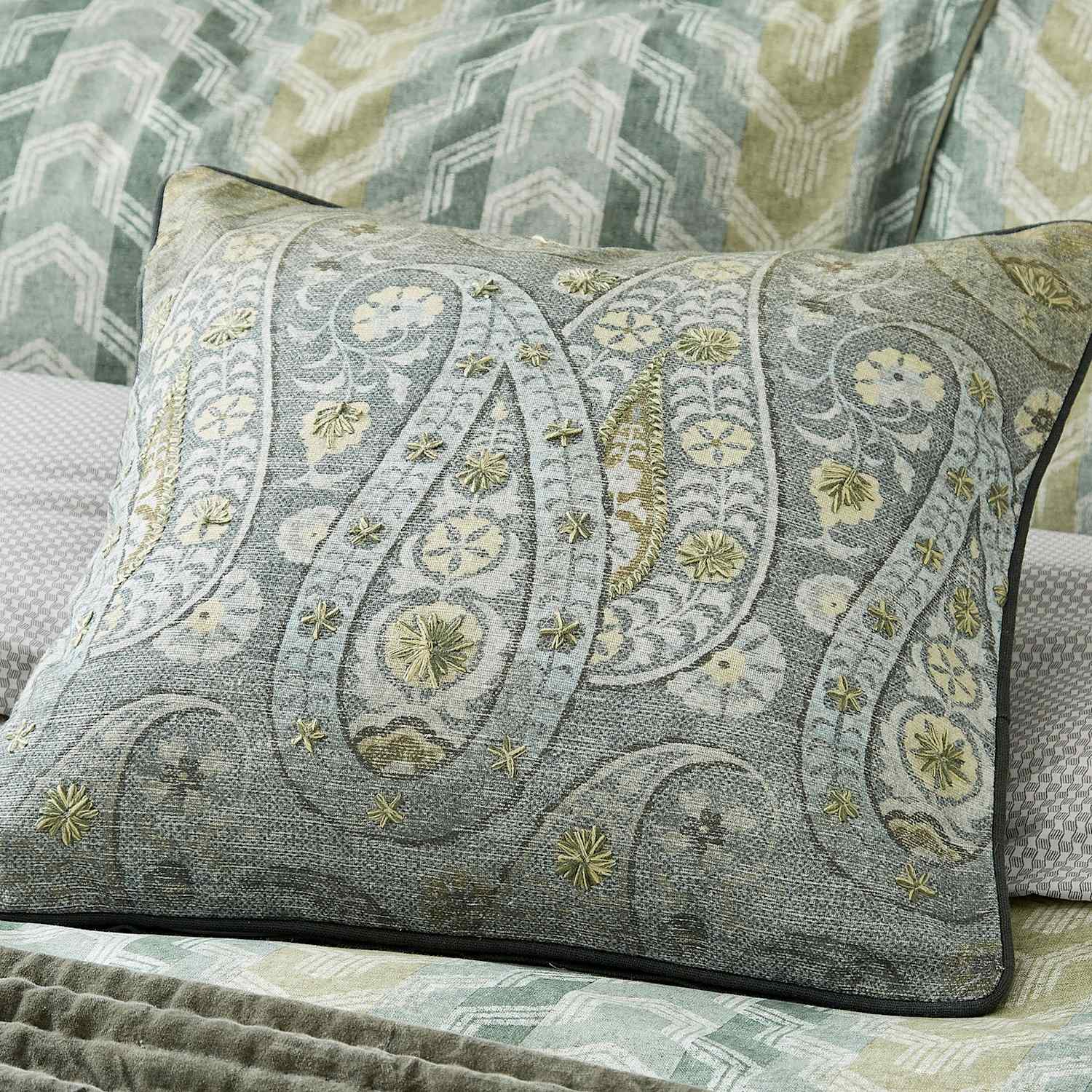 Bedeck Of Belfast Reya / Emira Pure Cotton Paisley Cushion - Blue Mix - Available at M&S