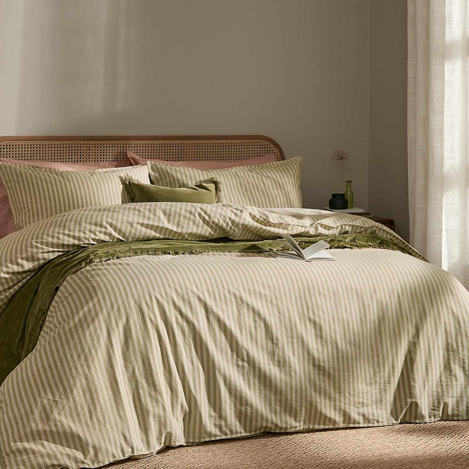 Yard Pure Cotton Marlow Stripe Duvet Cover - Single (3 ft) - Green Mix - Available at M&S