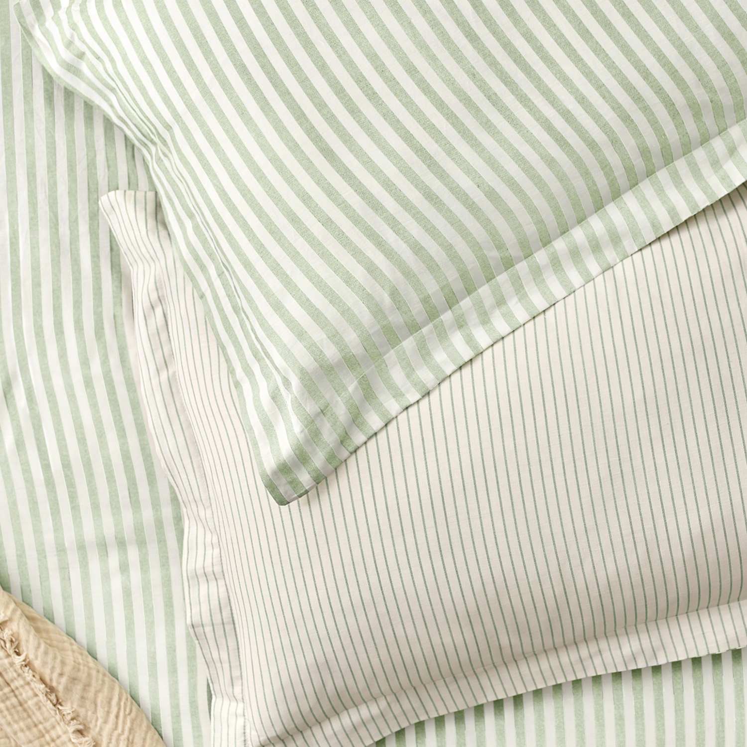 Yard 2 Pack Pure Cotton Hebden Stripe Pillowcases - Green Mix - Available at M&S