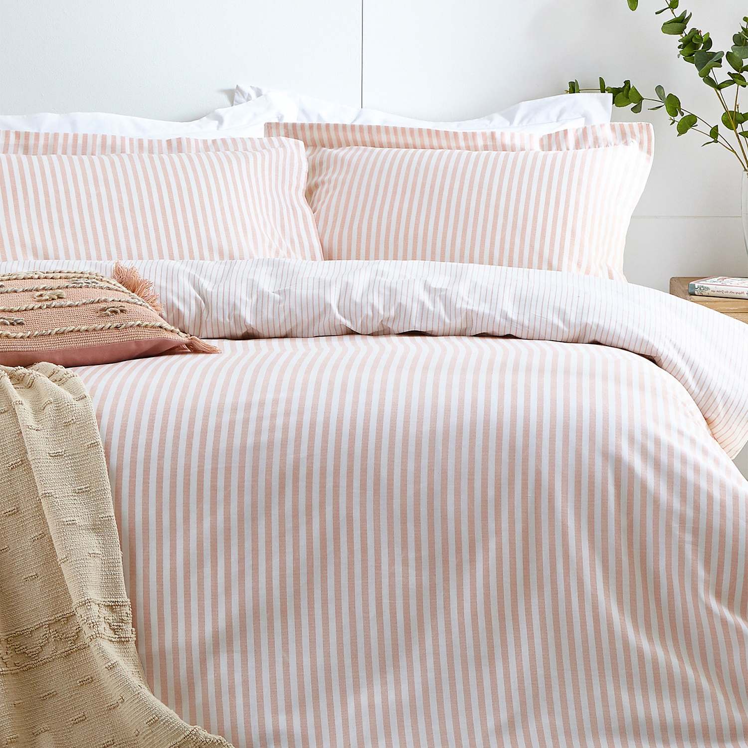 Yard Hebden Striped Cotton Reversible Bedding Set - Single (3 ft) - Light Pink Mix - Available at M&S