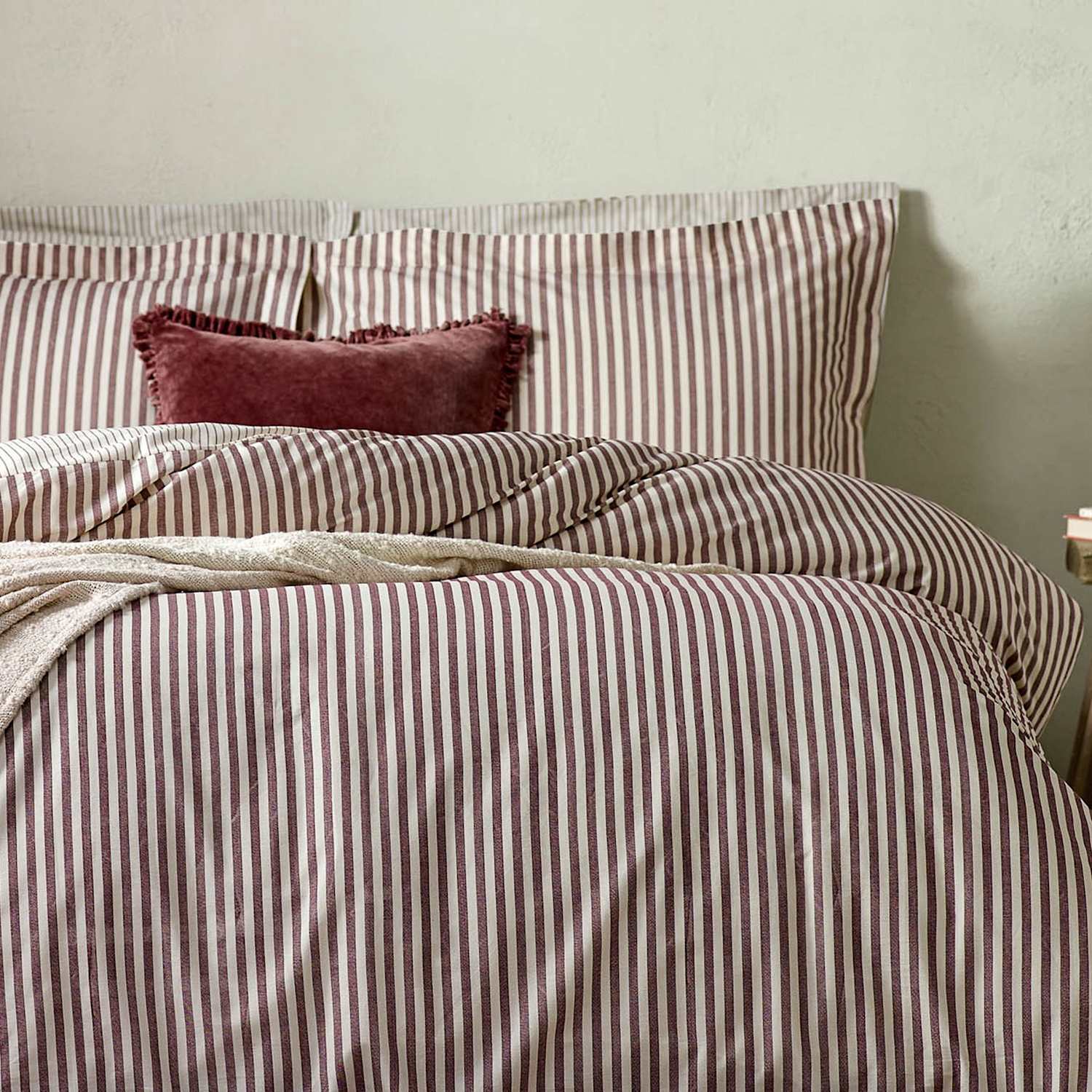 Yard Hebden Striped Cotton Reversible Bedding Set - Double (4 ft 6) - Red Mix - Available at M&S