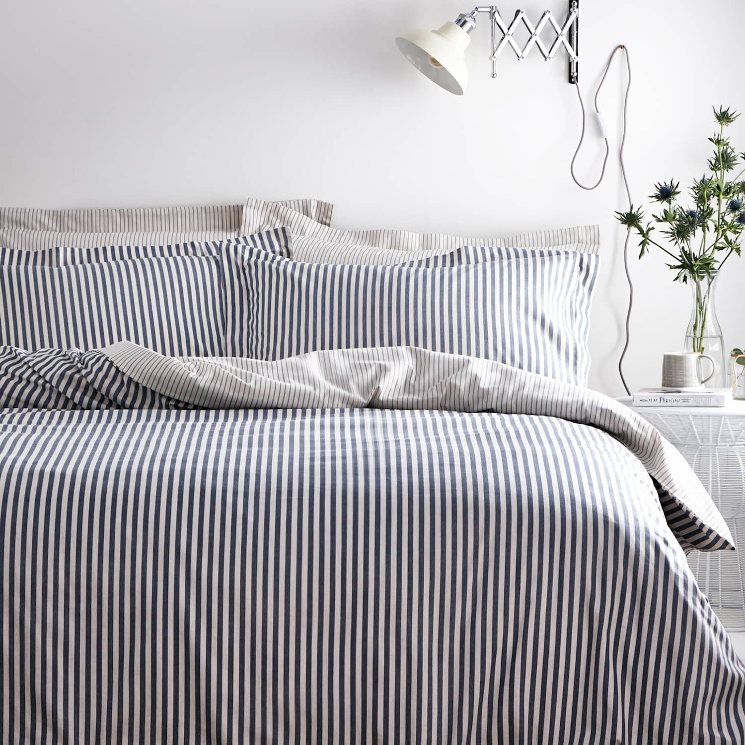 Yard Hebden Striped Cotton Reversible Bedding Set - King Size (5 ft) - Navy Mix - Available at M&S