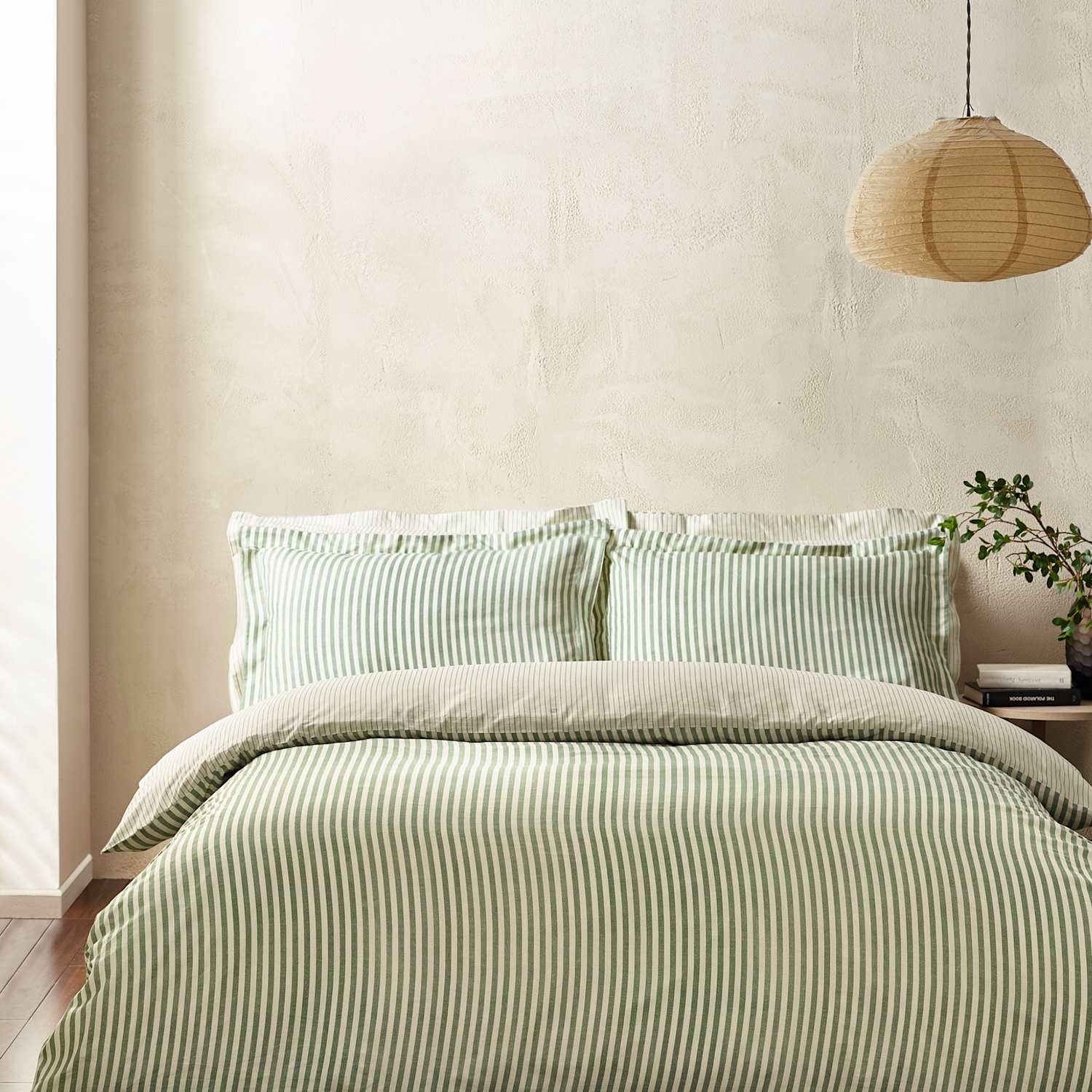 Yard Hebden Striped Cotton Reversible Bedding Set - Super King Size (6 ft) - Dark Green Mix - Available at M&S