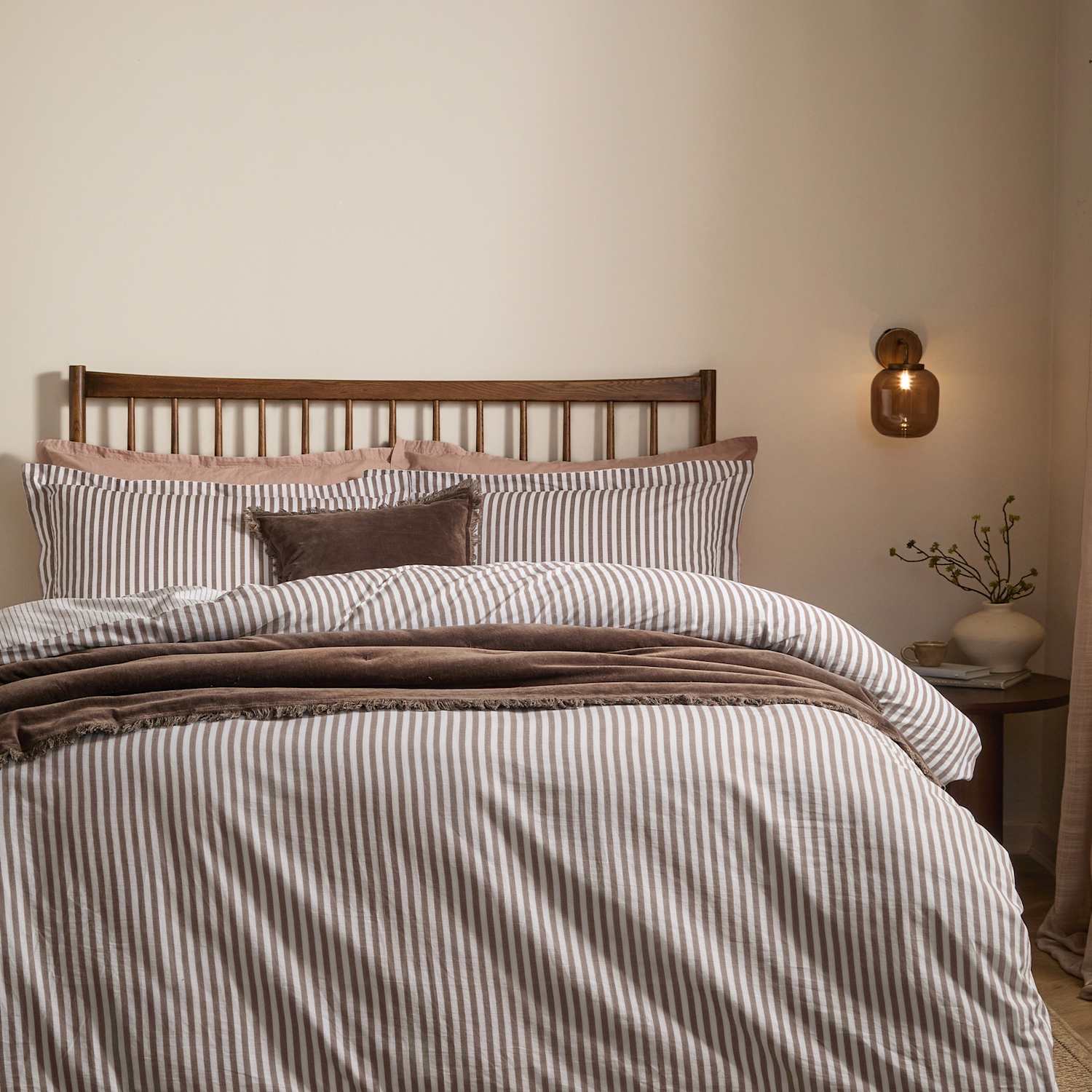 Yard Hebden Striped Cotton Reversible Bedding Set - Super King Size (6 ft) - Brown Mix - Available at M&S