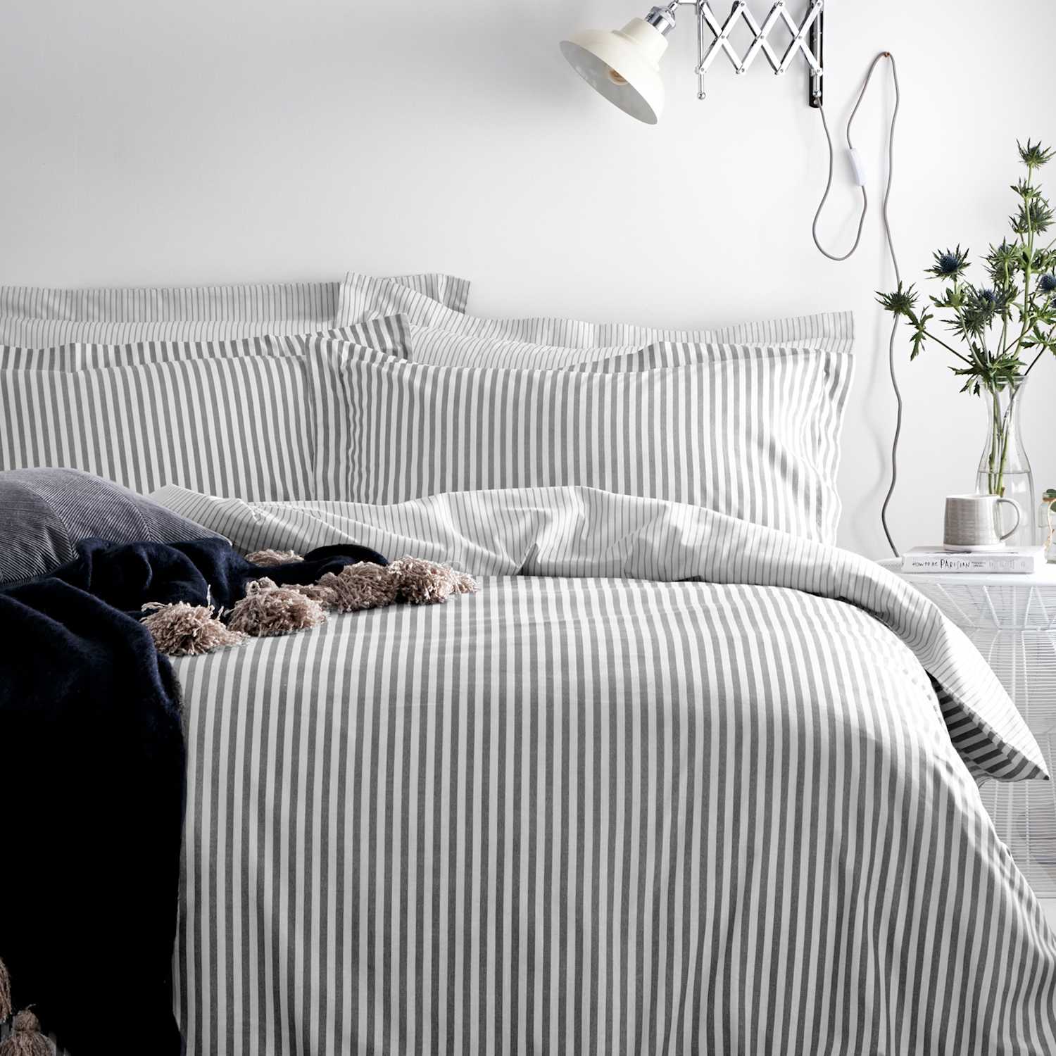Yard Hebden Striped Cotton Reversible Bedding Set - Single (3 ft) - Grey Mix - Available at M&S