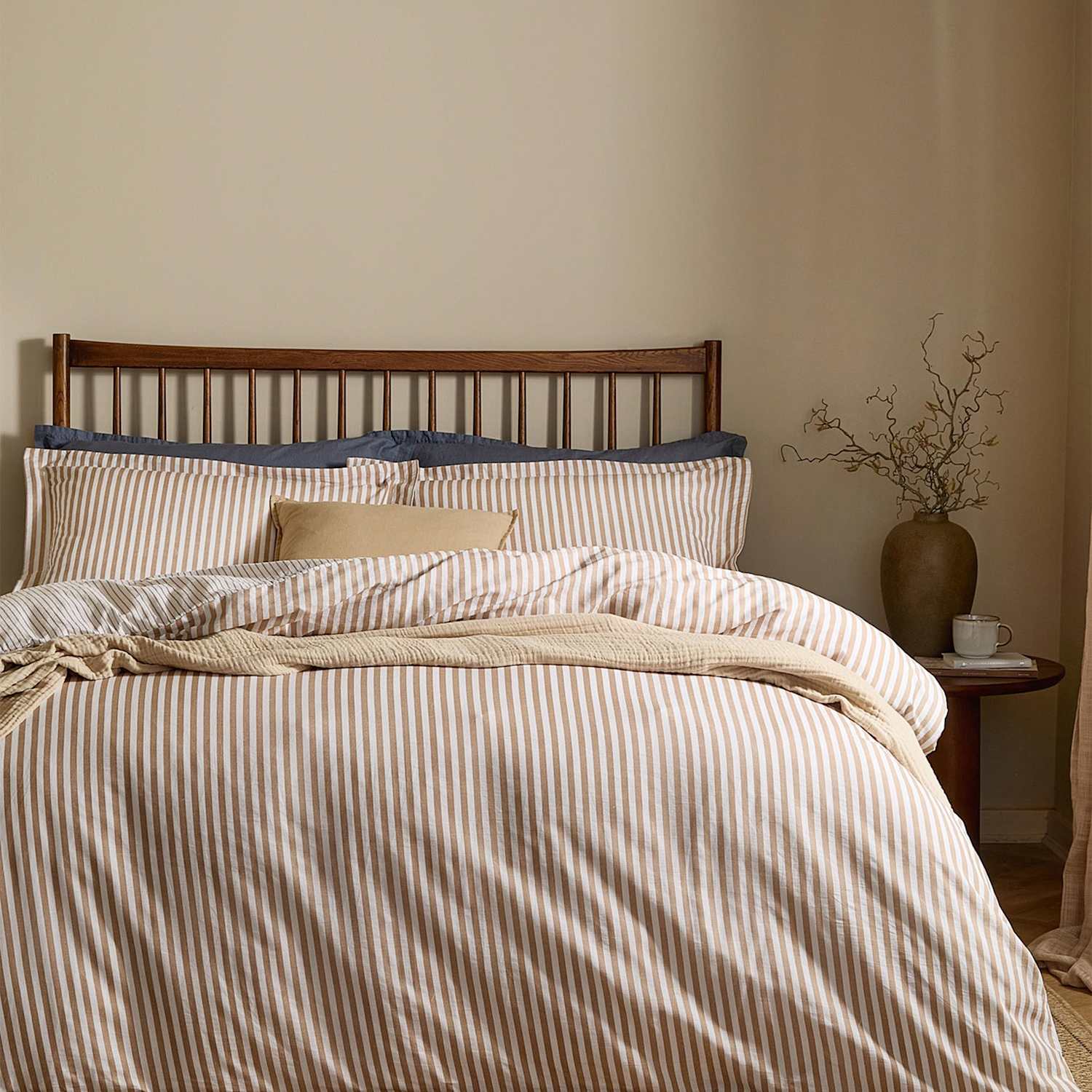 Yard Hebden Striped Cotton Reversible Bedding Set - Single (3 ft) - Cream Mix - Available at M&S
