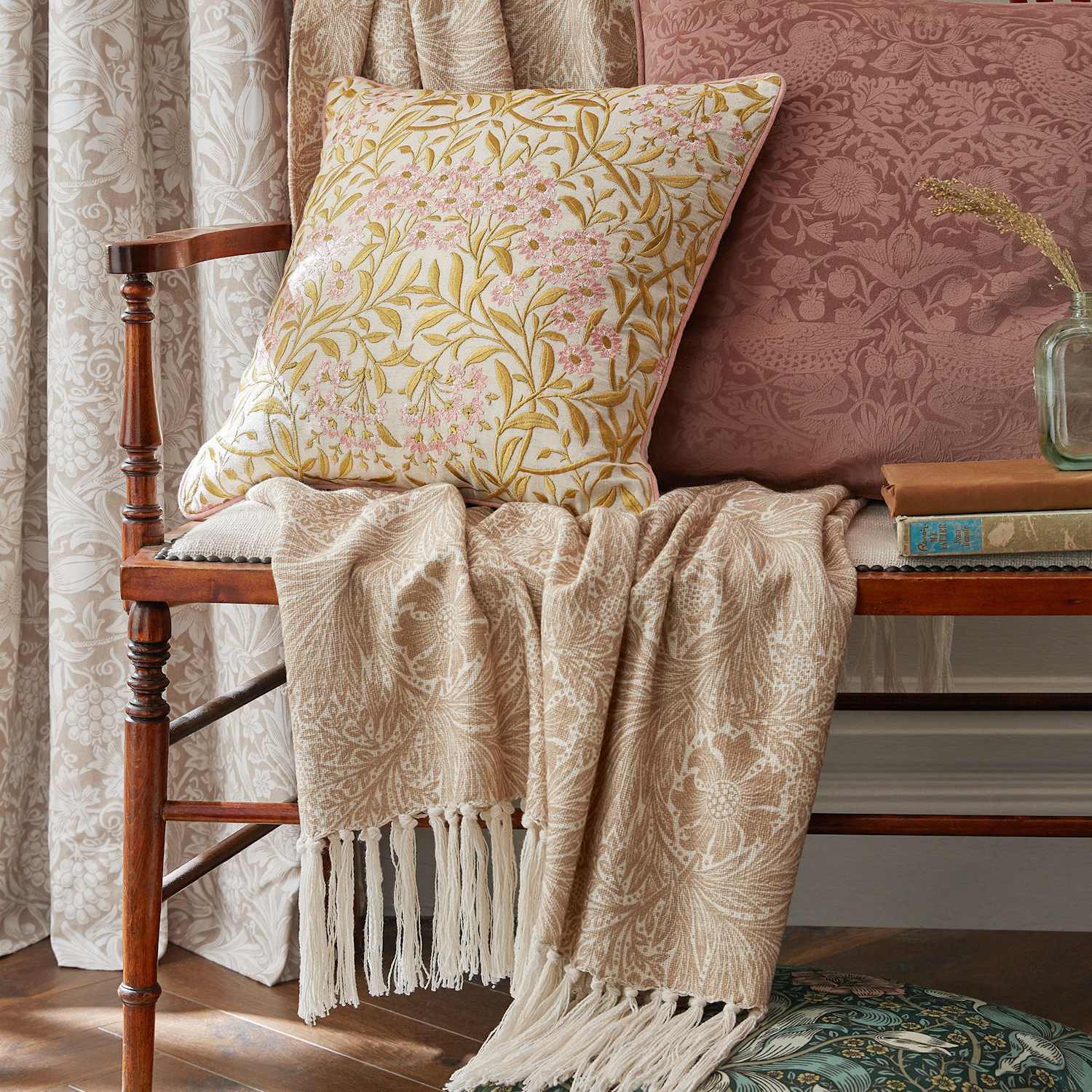 William Morris At Home Michaelmas Daisy Embroidered 43x43cm Cushion - Pink Mix - Available at M&S