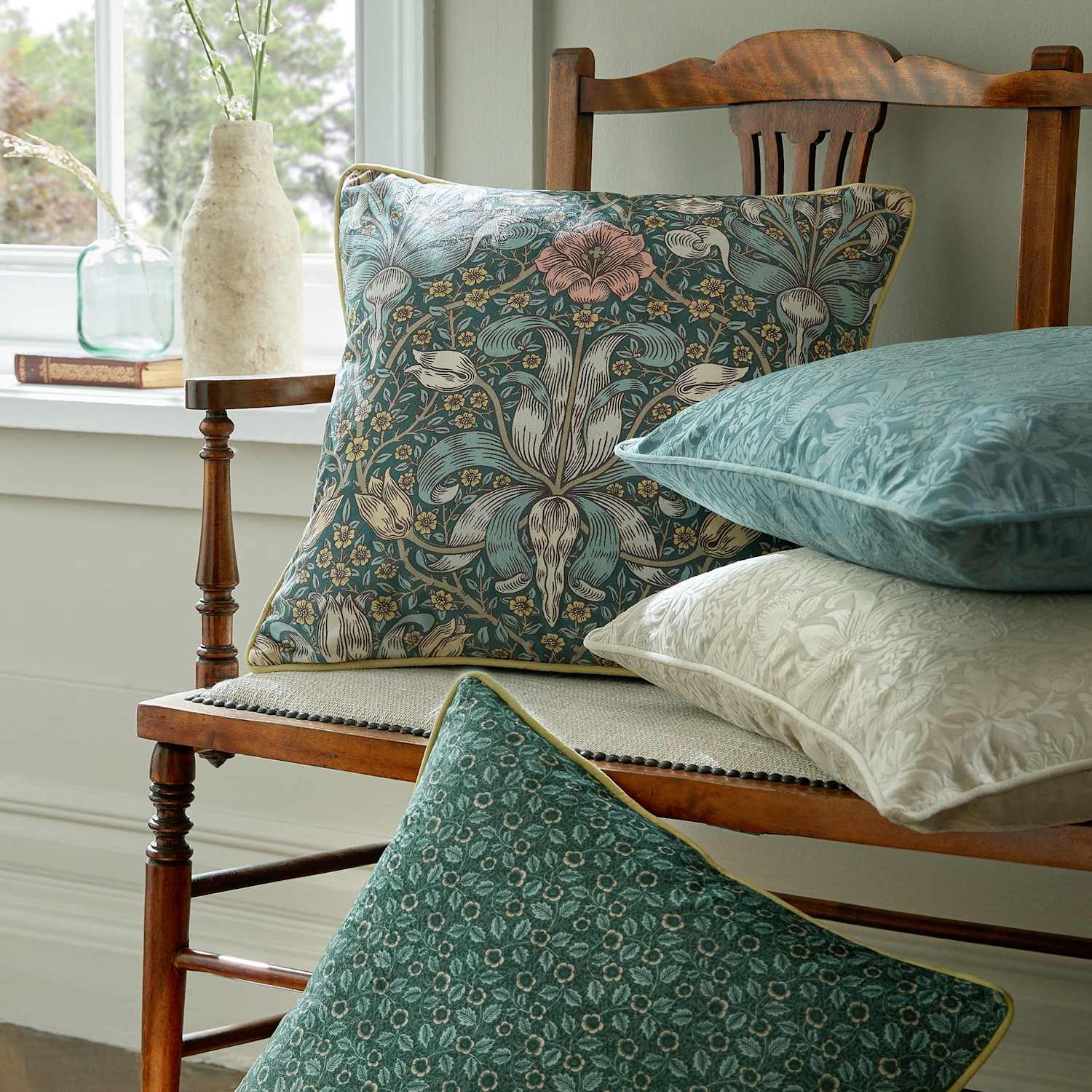 William Morris At Home Spring Thicket Velvet 45x45cm Cushion - Blue Mix - Available at M&S