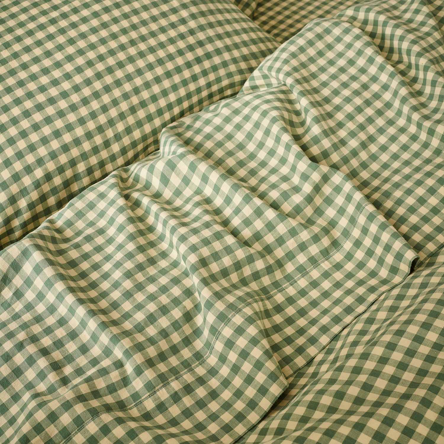 Piglet In Bed Linen Rich Gingham Flat Sheet - Single (3 ft) - Green - Available at M&S