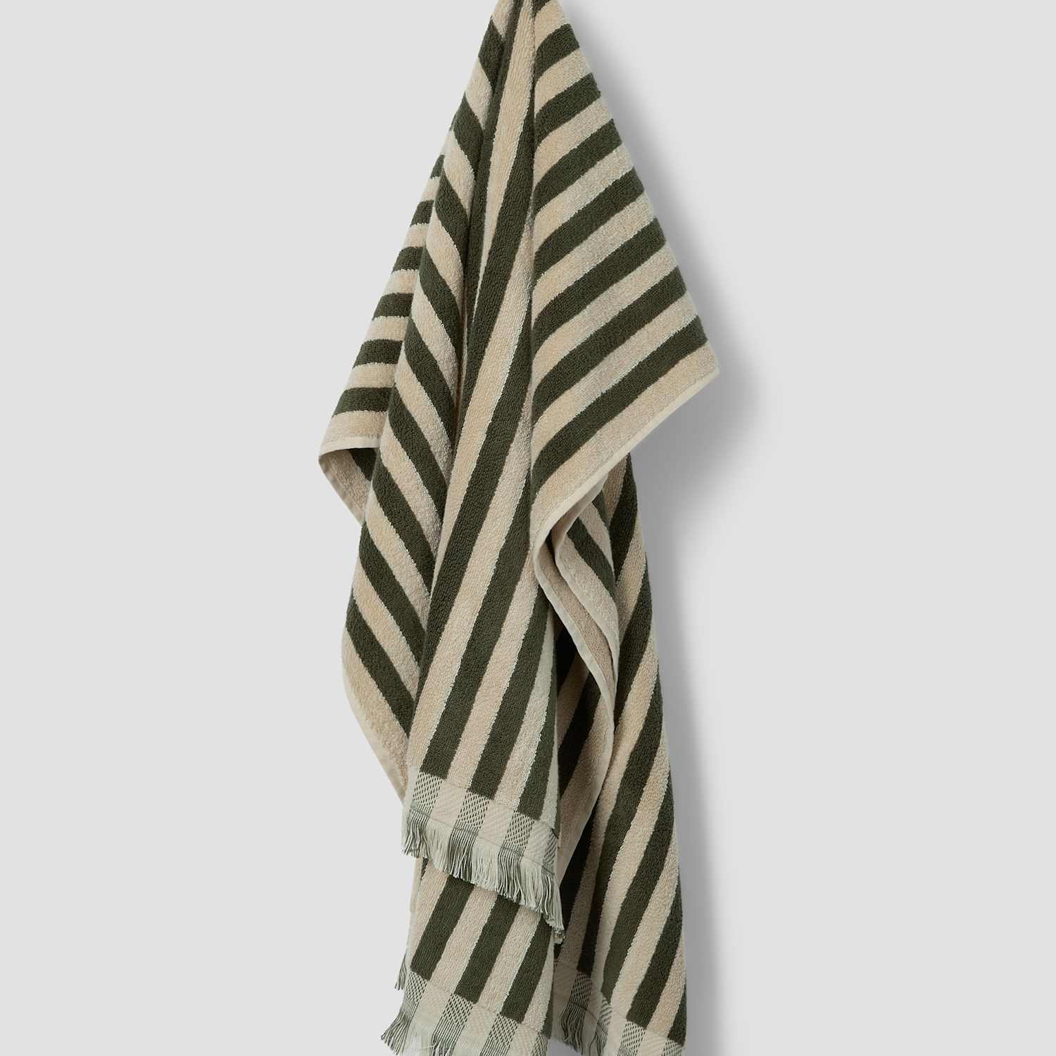 Piglet In Bed Pure Cotton Striped Fringed Towel - Bath Sheet - Green Mix - Available at M&S