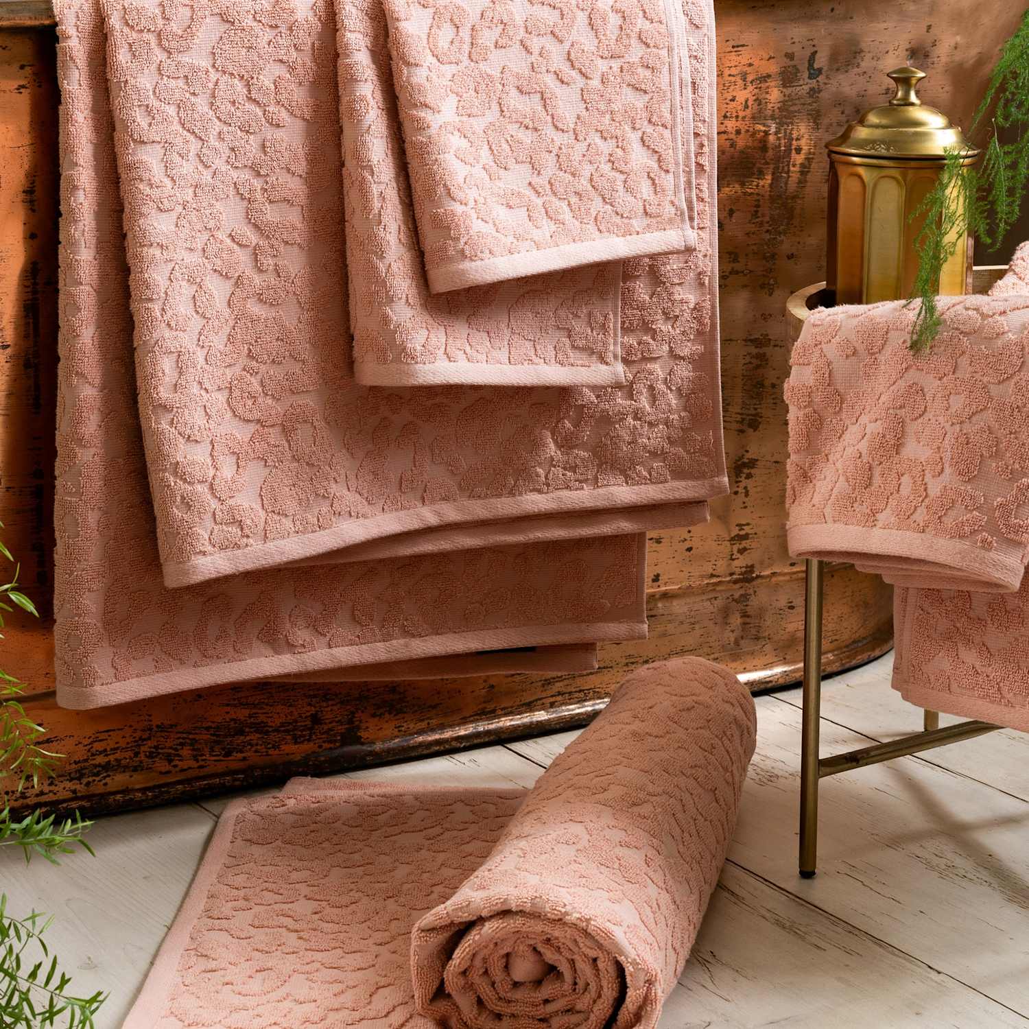 Rockett St George Pure Cotton Leopard Jacquard Towel - Extra Large Bath Sheet - Pink - Available at M&S