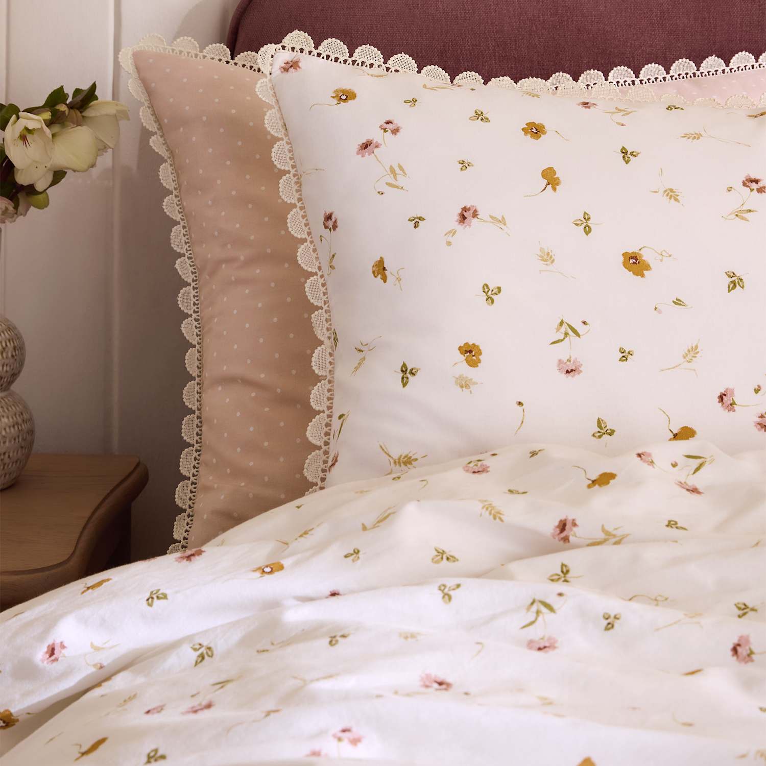Laura Ashley 2 Pack Pure Cotton Neve Floral Pillowcases - Cream Mix - Available at M&S