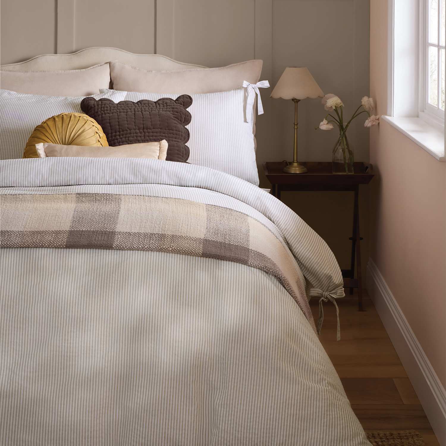 Laura Ashley 2 Pack Cotton Rich Cornish Stripe Pillowcases - Oatmeal Mix - Available at M&S