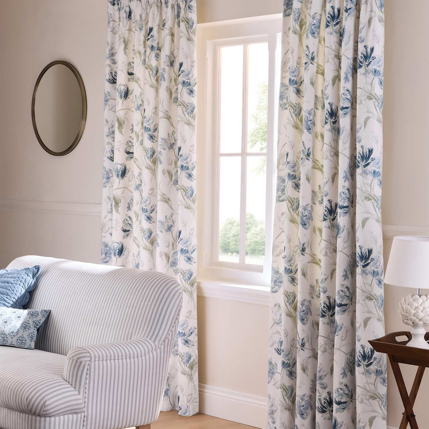 Laura Ashley Gosford Pure Cotton Floral Curtains - W229cm, Drop 183cm - Blue Mix - Available at M&S