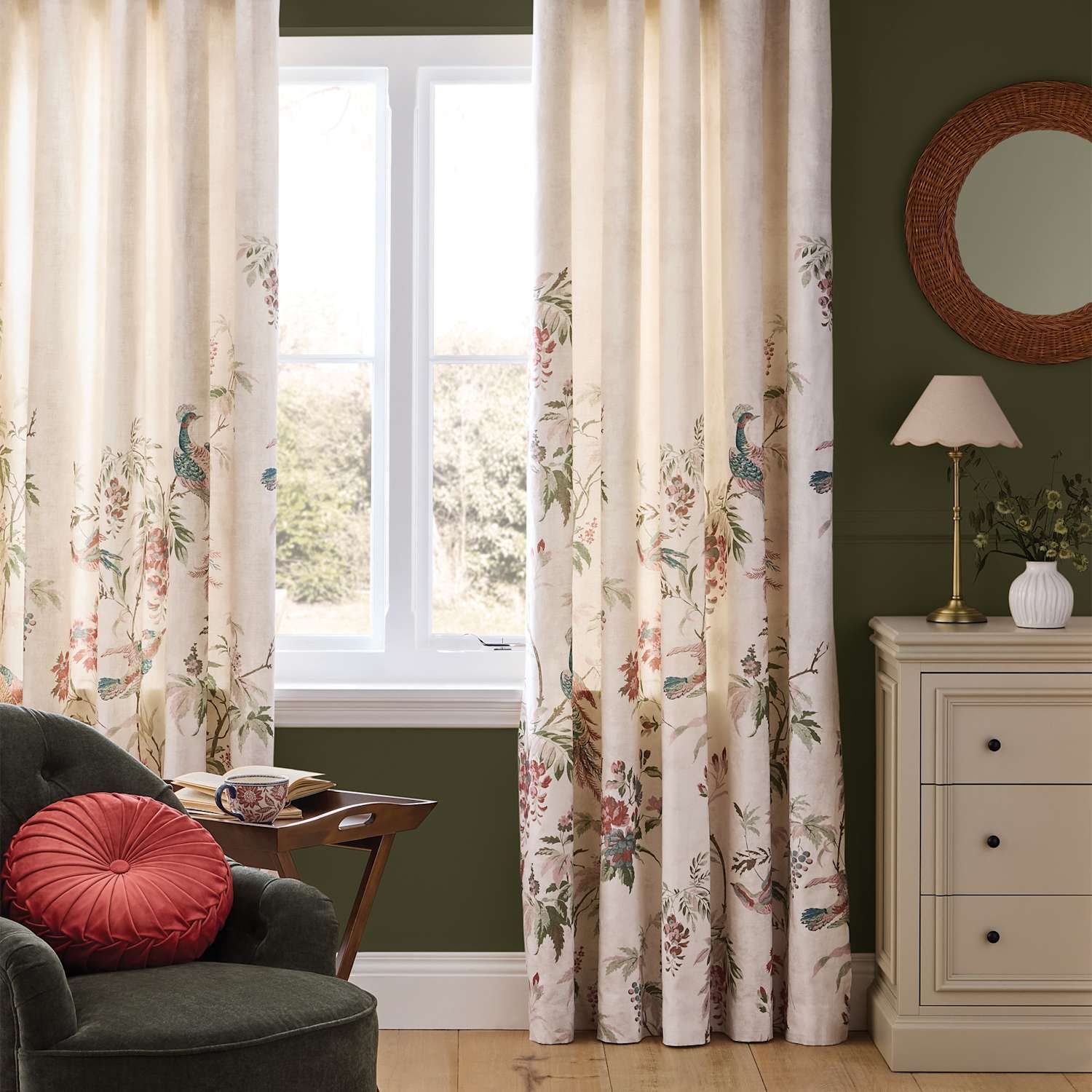 Laura Ashley Attleton Cotton Rich Floral Eyelet Curtains - W168cm, Drop 137cm - Duck Egg - Available at M&S