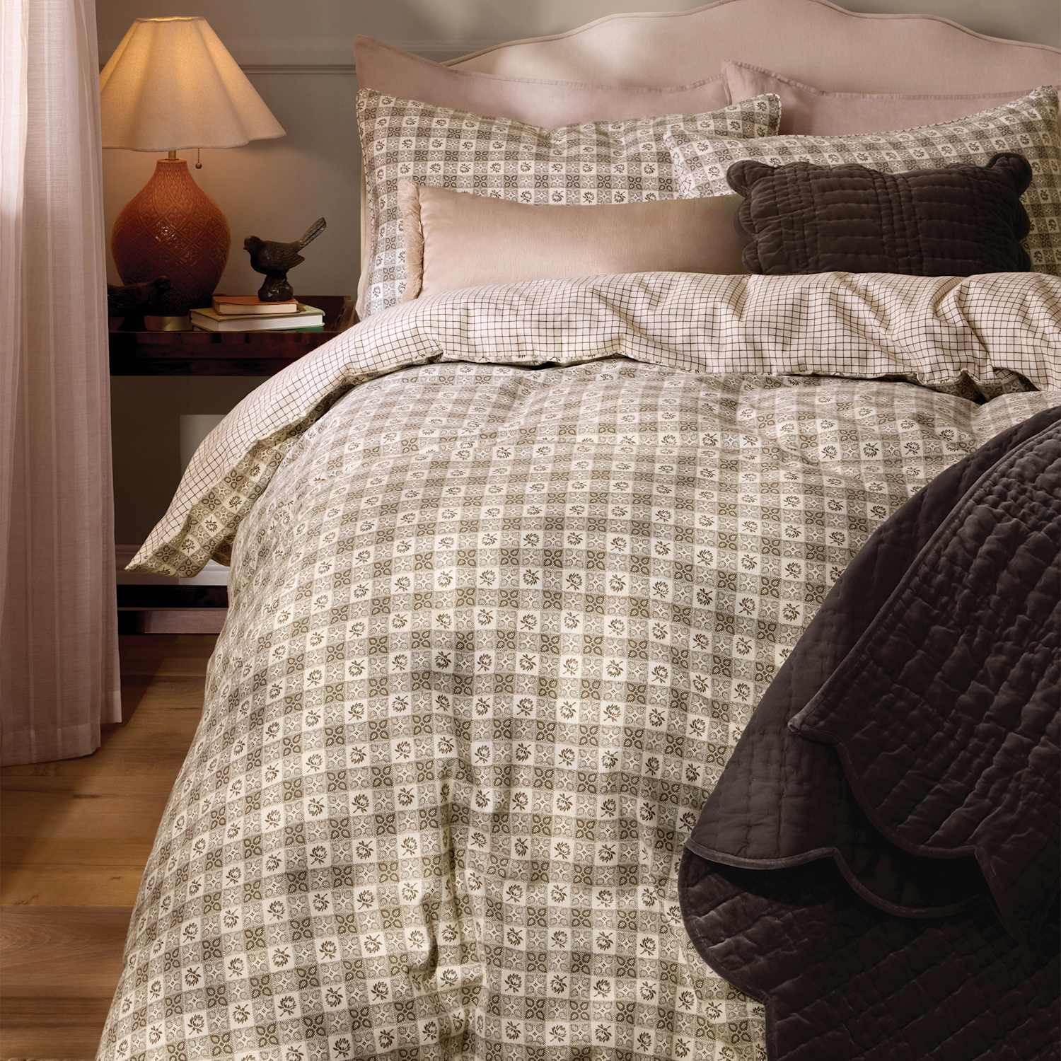 Laura Ashley Pure Cotton Hartley Check Bedding Set - Double (4 ft 6) - Brown Mix - Available at M&S