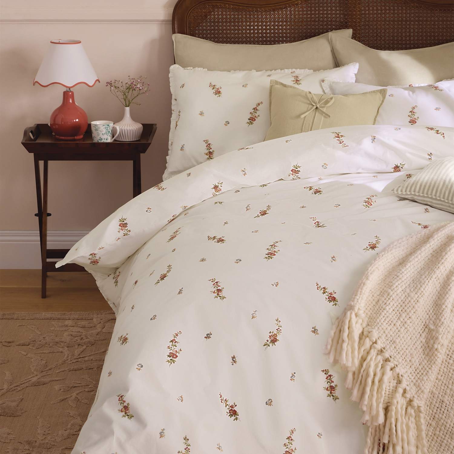 Laura Ashley Pure Cotton Elsie Bouquet Bedding Set - Double (4 ft 6) - Red Mix - Available at M&S