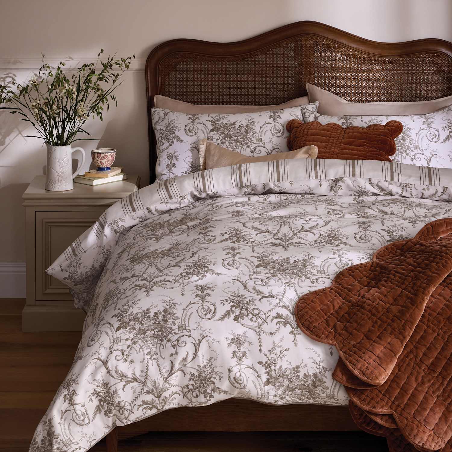 Laura Ashley Pure Cotton Tuileries Bedding Set - Single (3 ft) - Brown Mix - Available at M&S