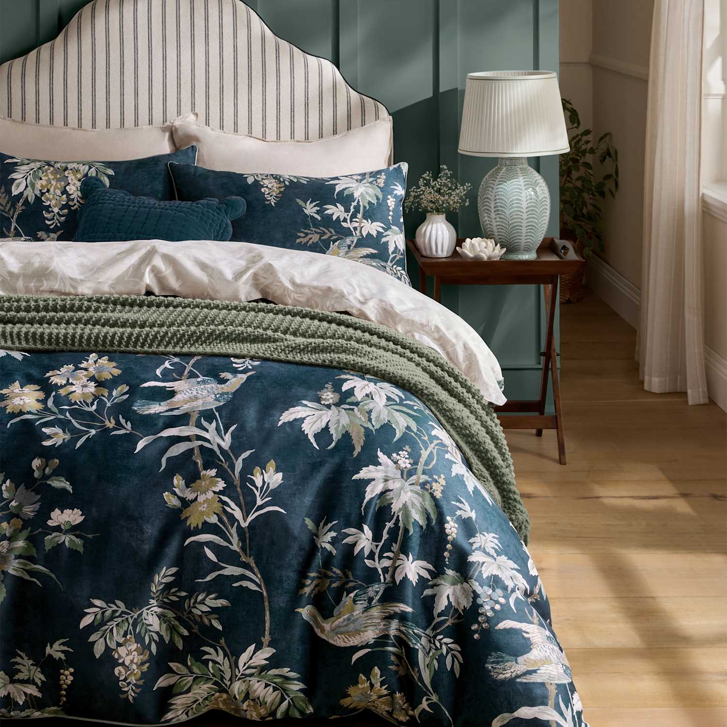 Laura Ashley Pure Cotton Attleton Bedding Set - King Size (5 ft) - Blue Mix - Available at M&S