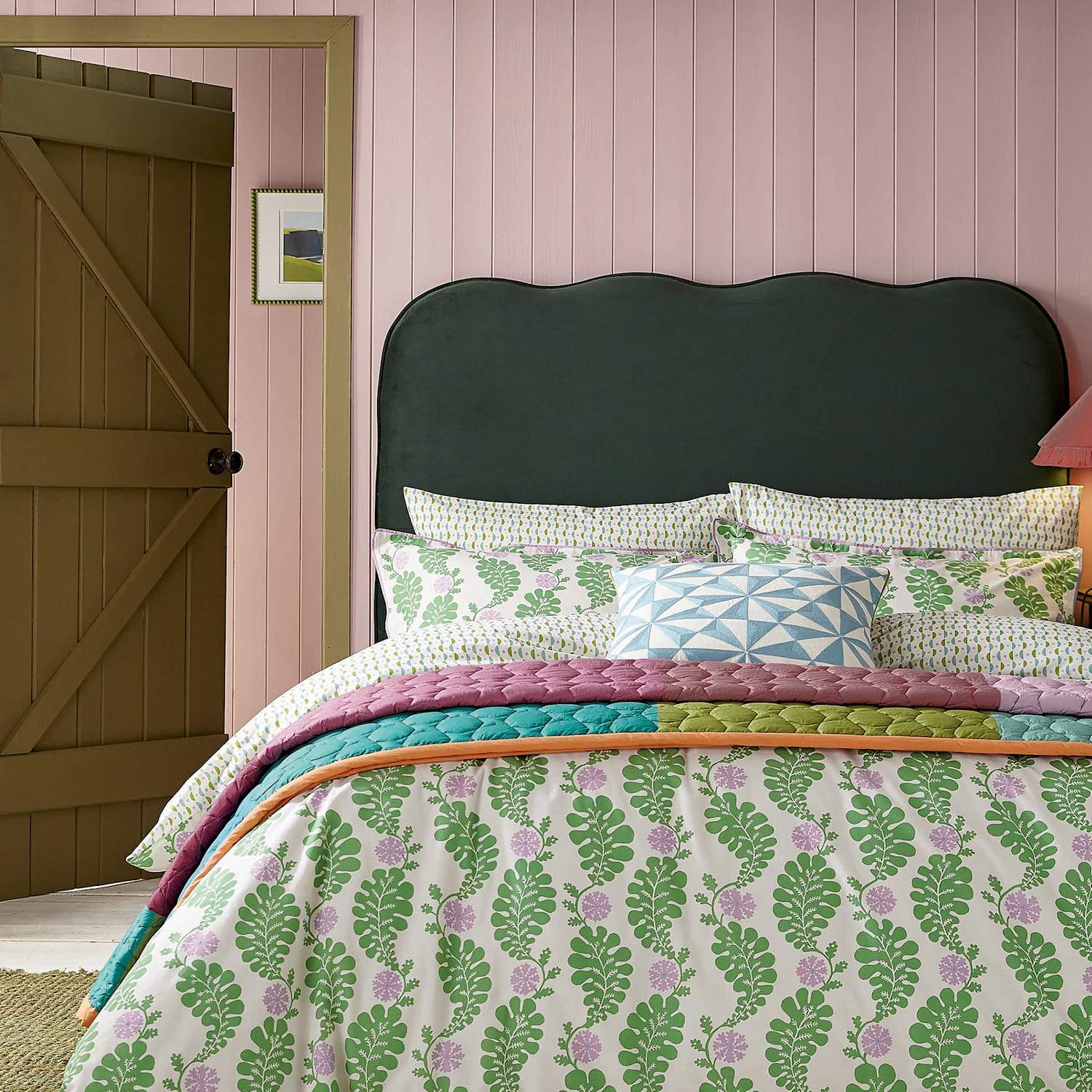 Land & Shore Pure Cotton Cece Bedding Set - Single (3 ft) - Green Mix - Available at M&S