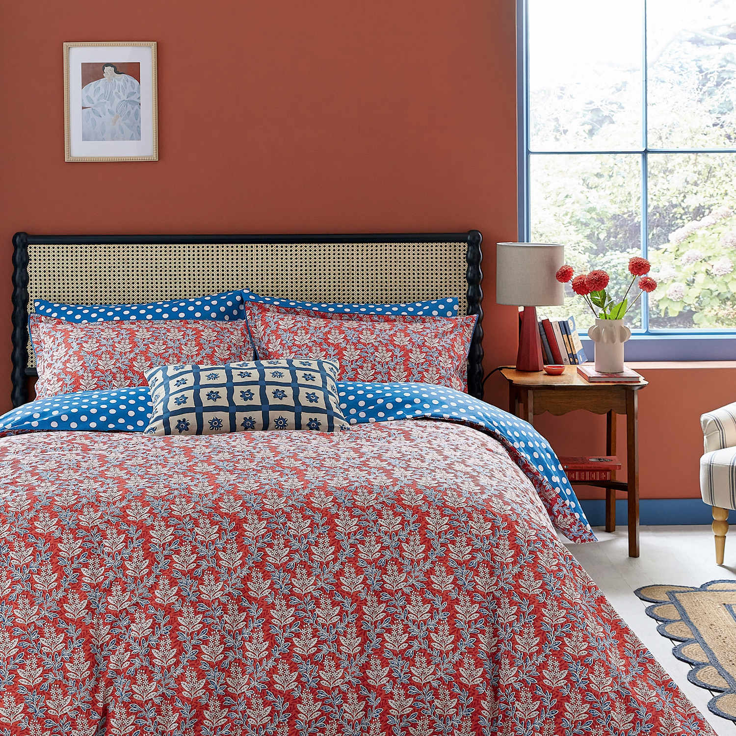 Land & Shore Pure Cotton Willa Bedding Set - Double (4 ft 6) - Red Mix - Available at M&S