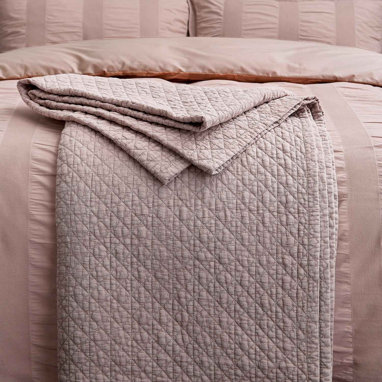 Bedeck Of Belfast Pure Cotton Stonewashed Quilted Throw - Large - Pink - Available at M&S