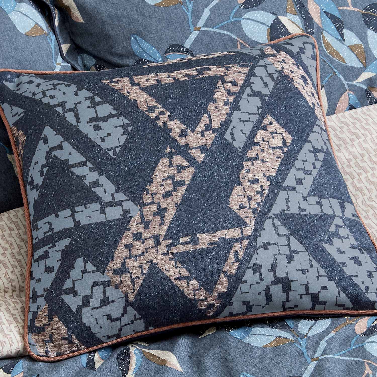 Bedeck Of Belfast Pure Cotton Textured Geometric Cushion - Navy Mix - Available at M&S