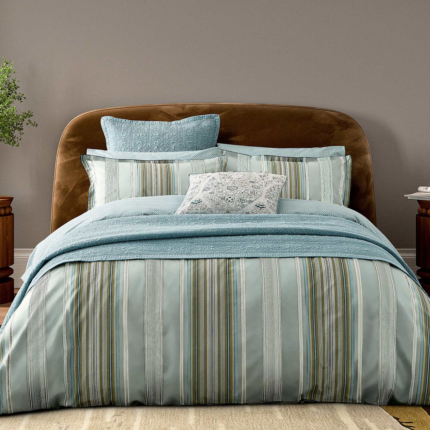Bedeck Of Belfast Pure Cotton Striped Bedding Set - Single (3 ft) - Green Mix - Available at M&S