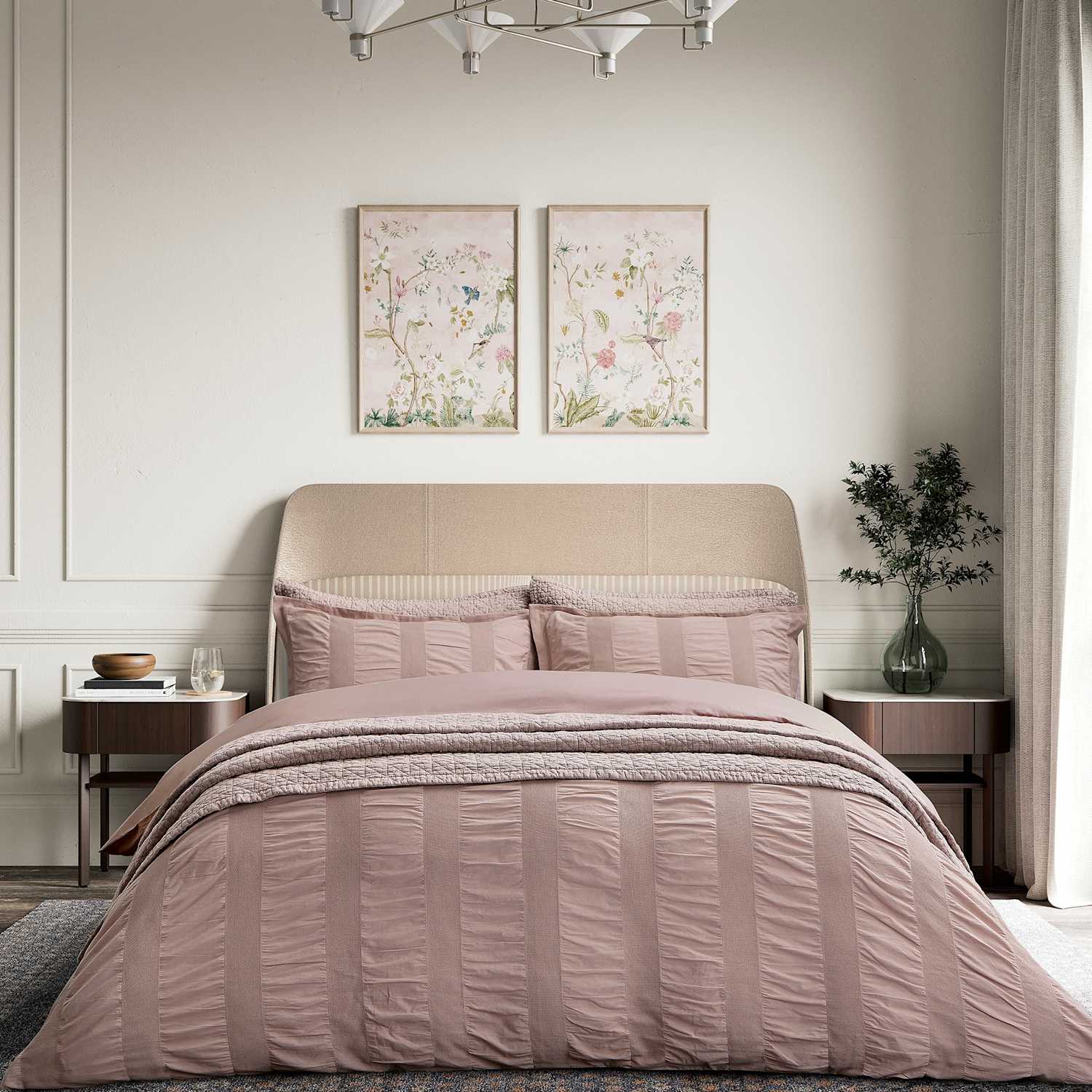 Bedeck Of Belfast Pure Cotton Waffle Stripe Bedding Set - King Size (5 ft) - Pink - Available at M&S