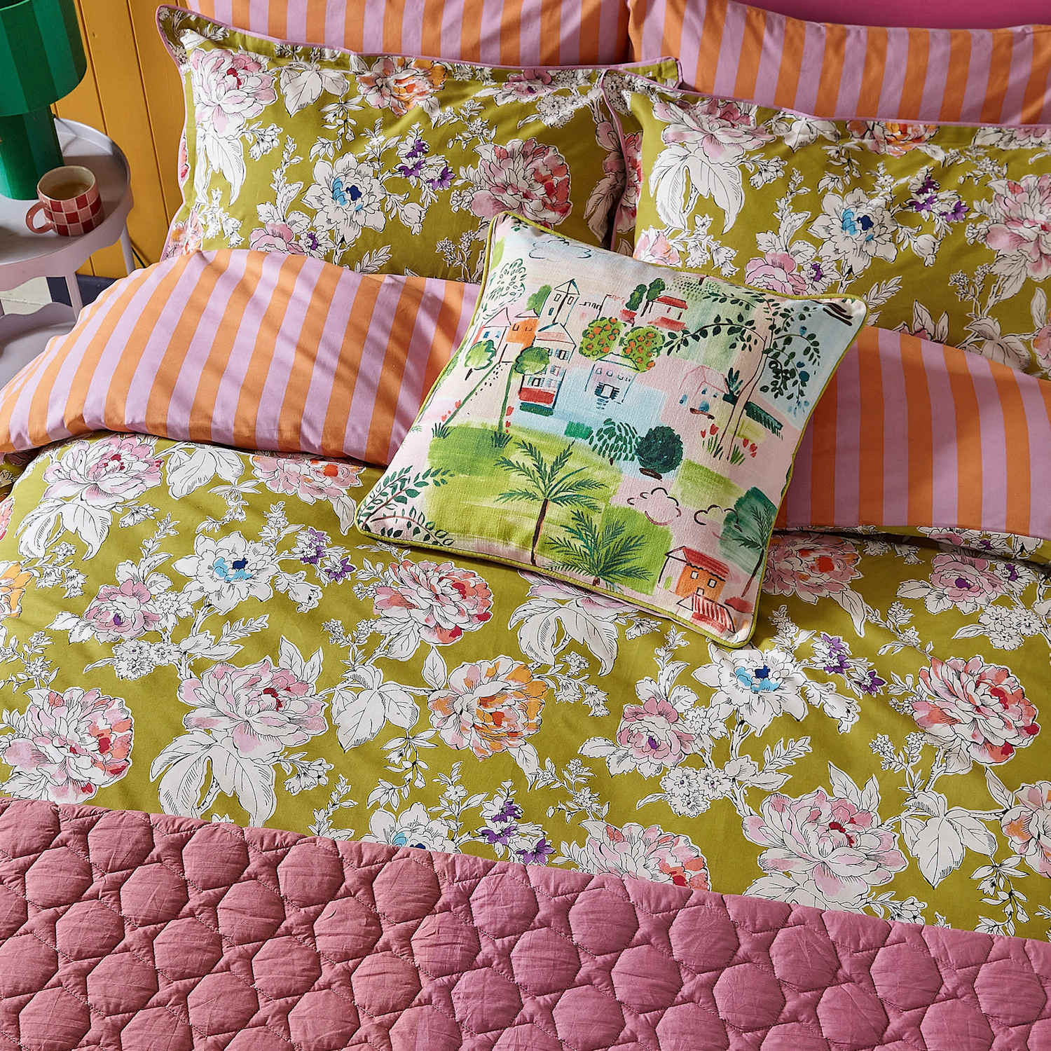 Land & Shore 2 Pack Pure Cotton Peony Pillowcases - Orange Mix - Available at M&S