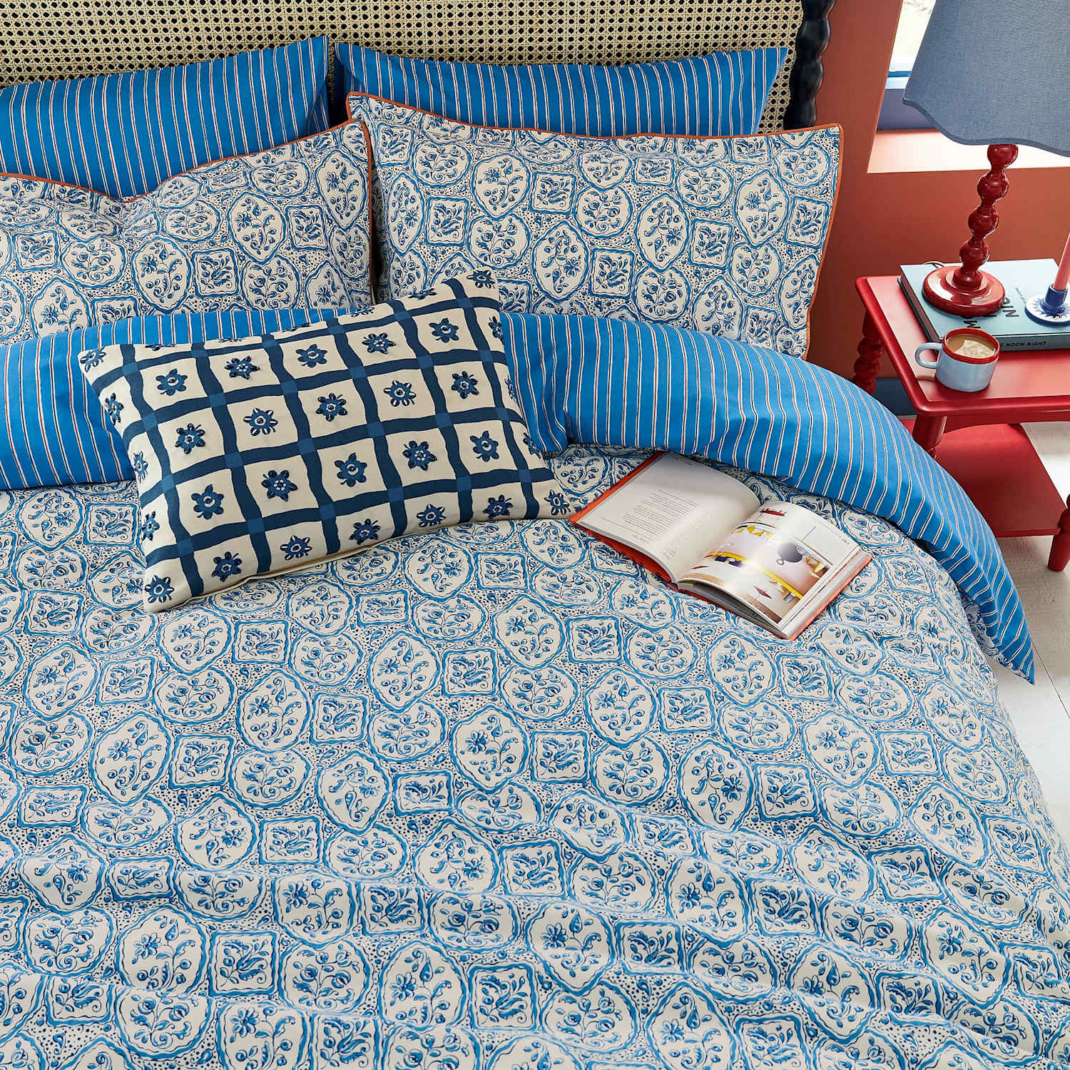 Land & Shore 2 Pack Pure Cotton Portrait Stripe Piilowcases - Blue Mix - Available at M&S