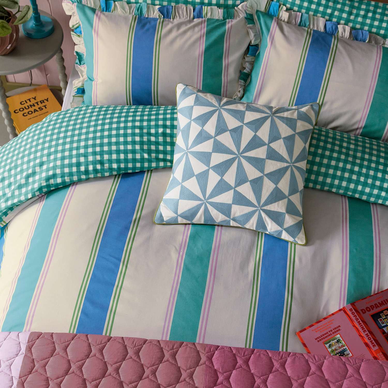 Land & Shore 2 Pack Pure Cotton Winnie Check Pillowcases - Teal Mix - Available at M&S