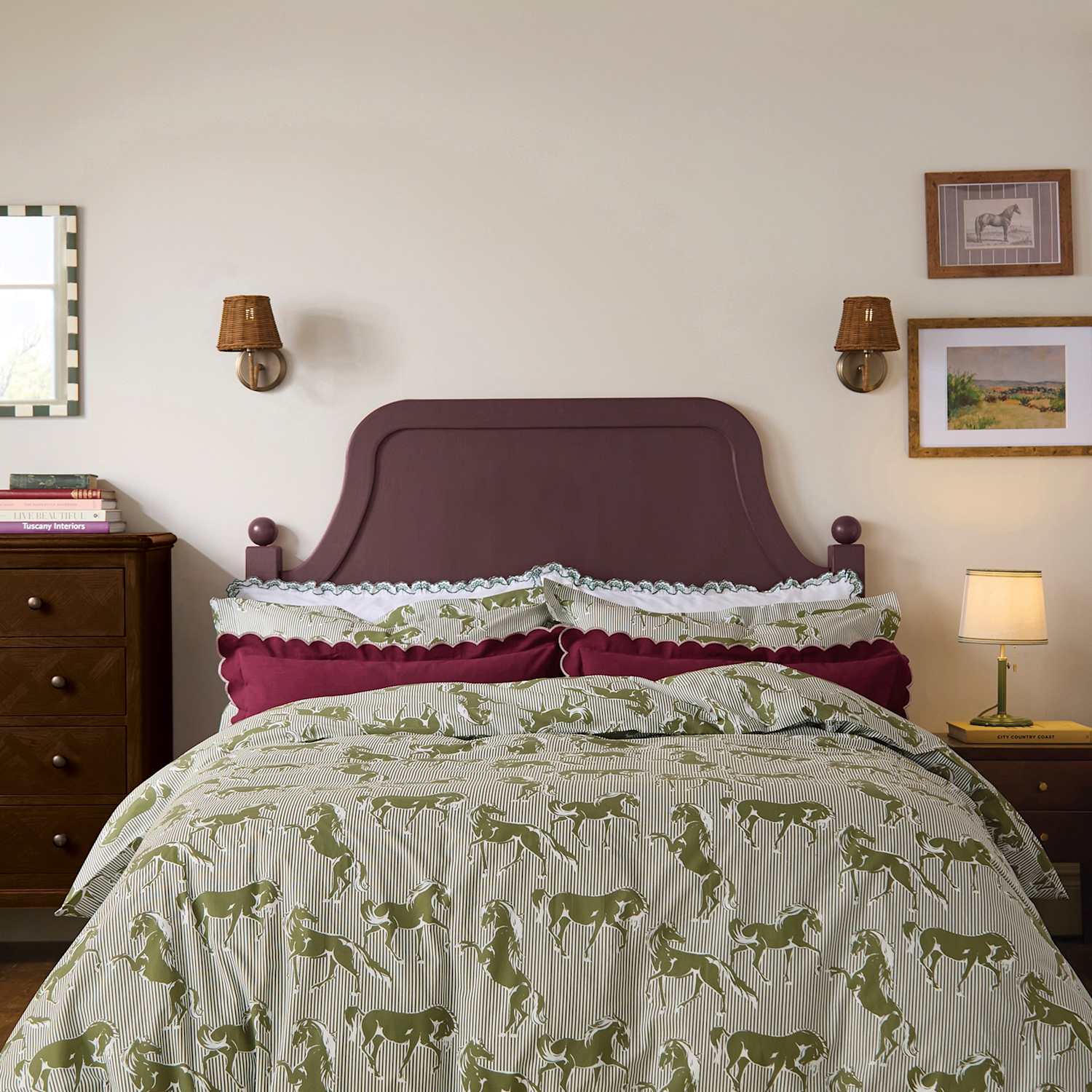 Joules Pure Cotton Horse Stripe Bedding Set - Single (3 ft) - Green Mix - Available at M&S