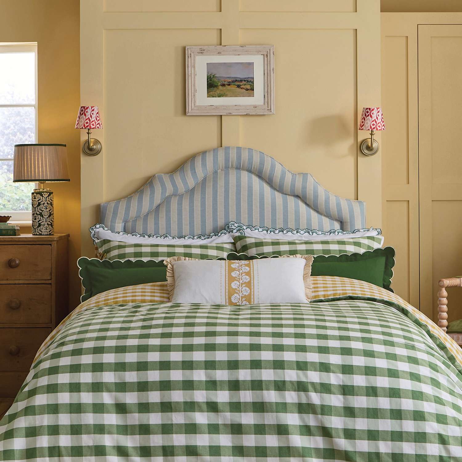 Joules Pure Cotton Orchard Gingham Bedding Set - Single (3 ft) - Green Mix - Available at M&S