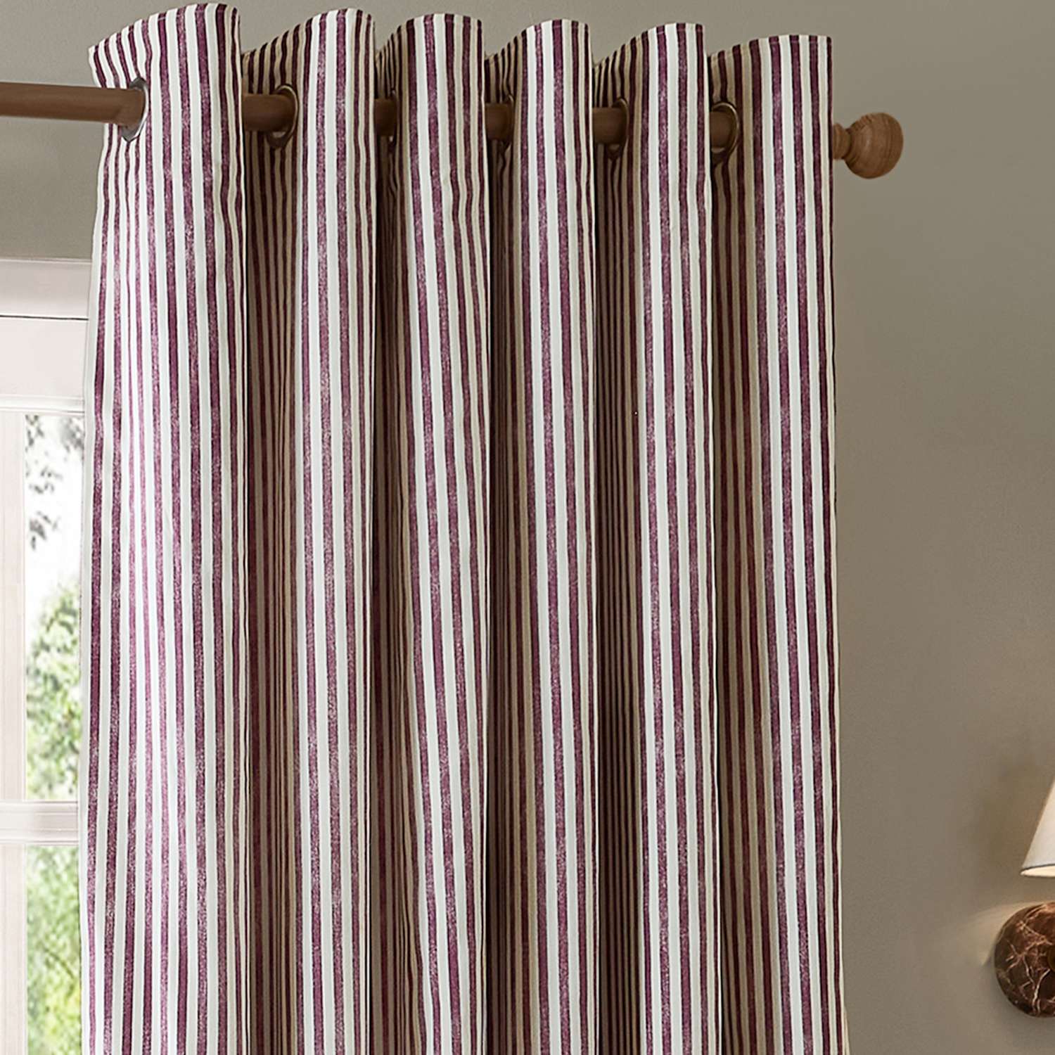 Yard Hebden Pure Cotton Striped Eyelet Curtains - W218cm, Drop 183cm - Red Mix - Available at M&S