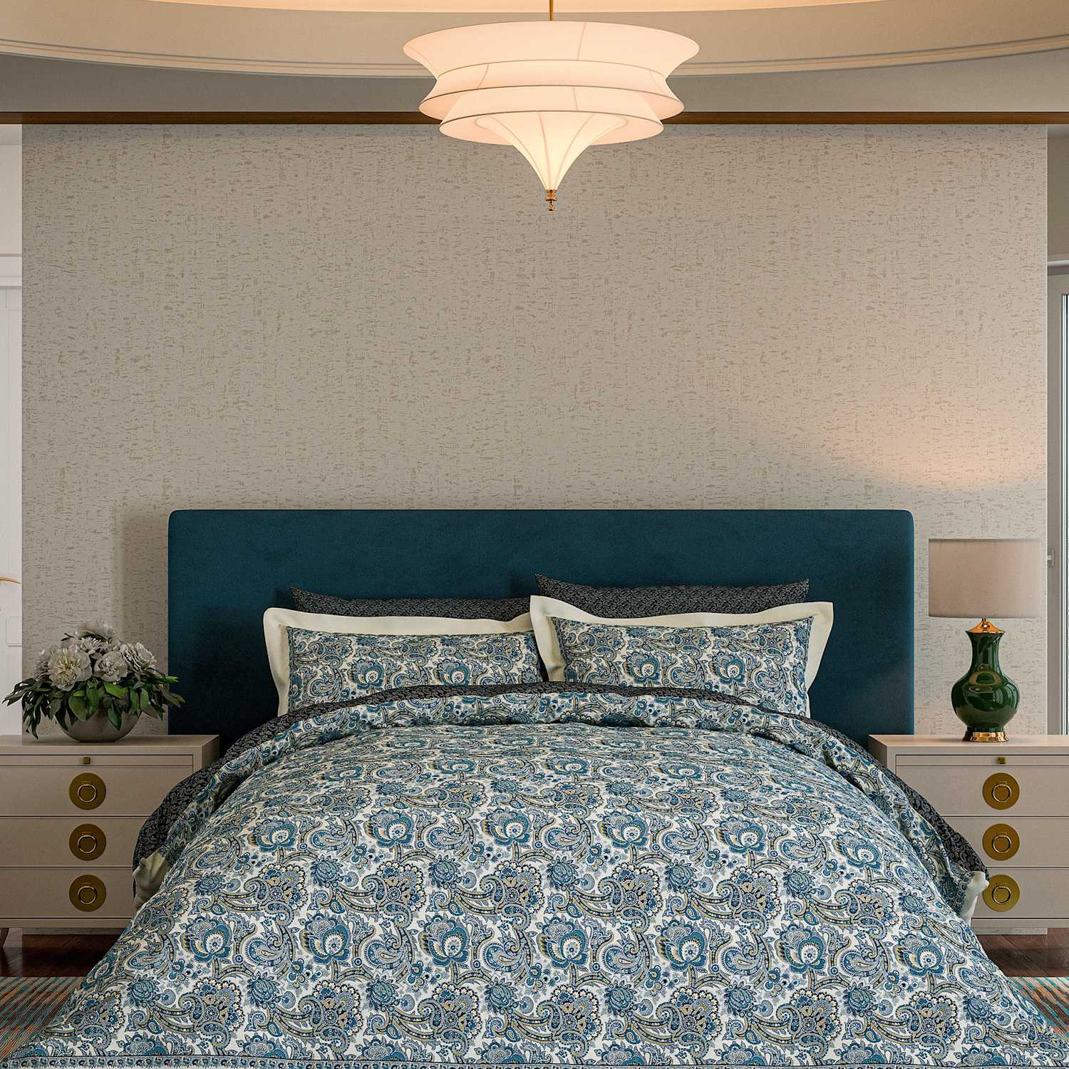 V&A 2 Pack Pure Cotton Elysian Pillowcases - Dark Navy Mix - Available at M&S