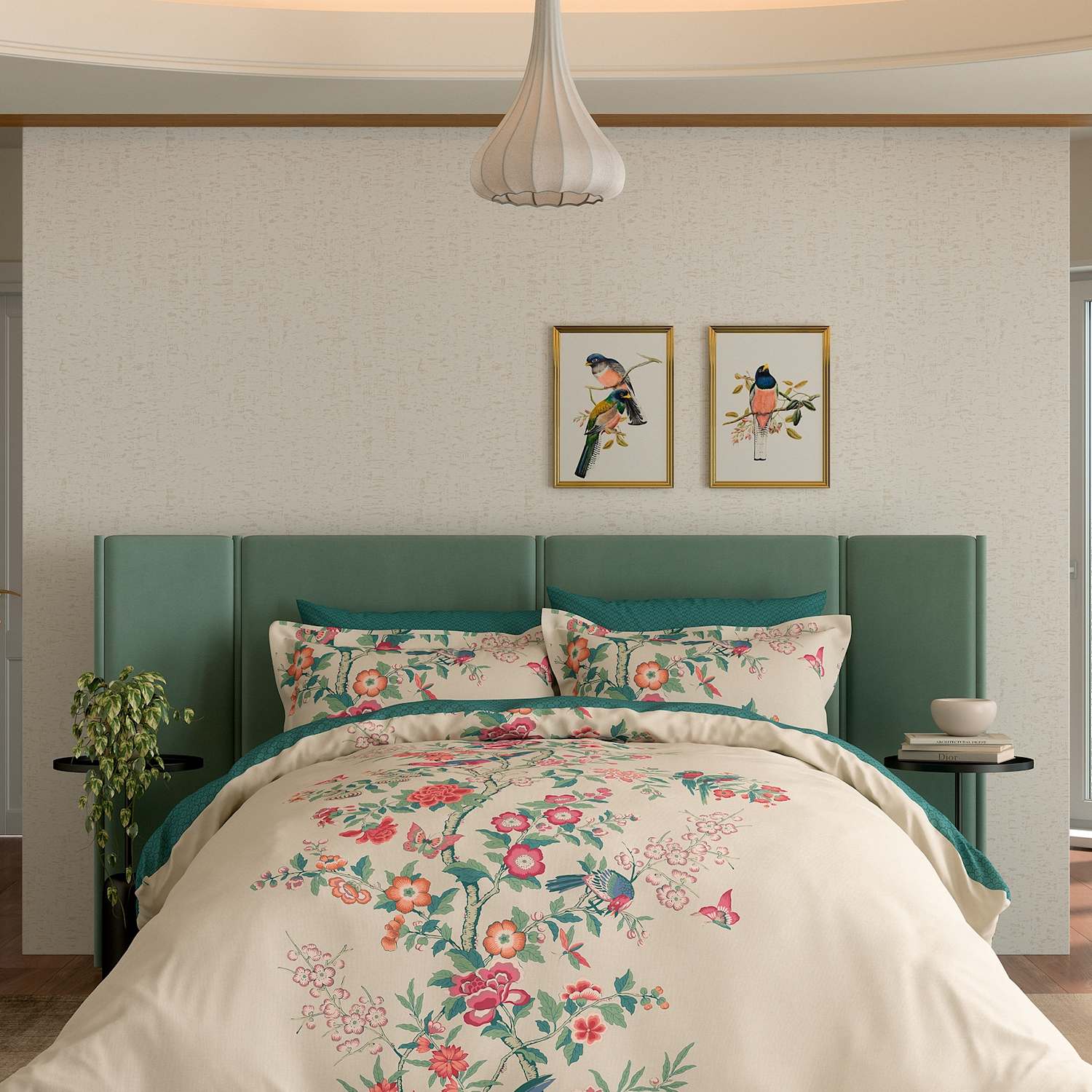 V&A 2 Pack Pure Cotton Chinese Magpie Pillowcases - Teal - Available at M&S